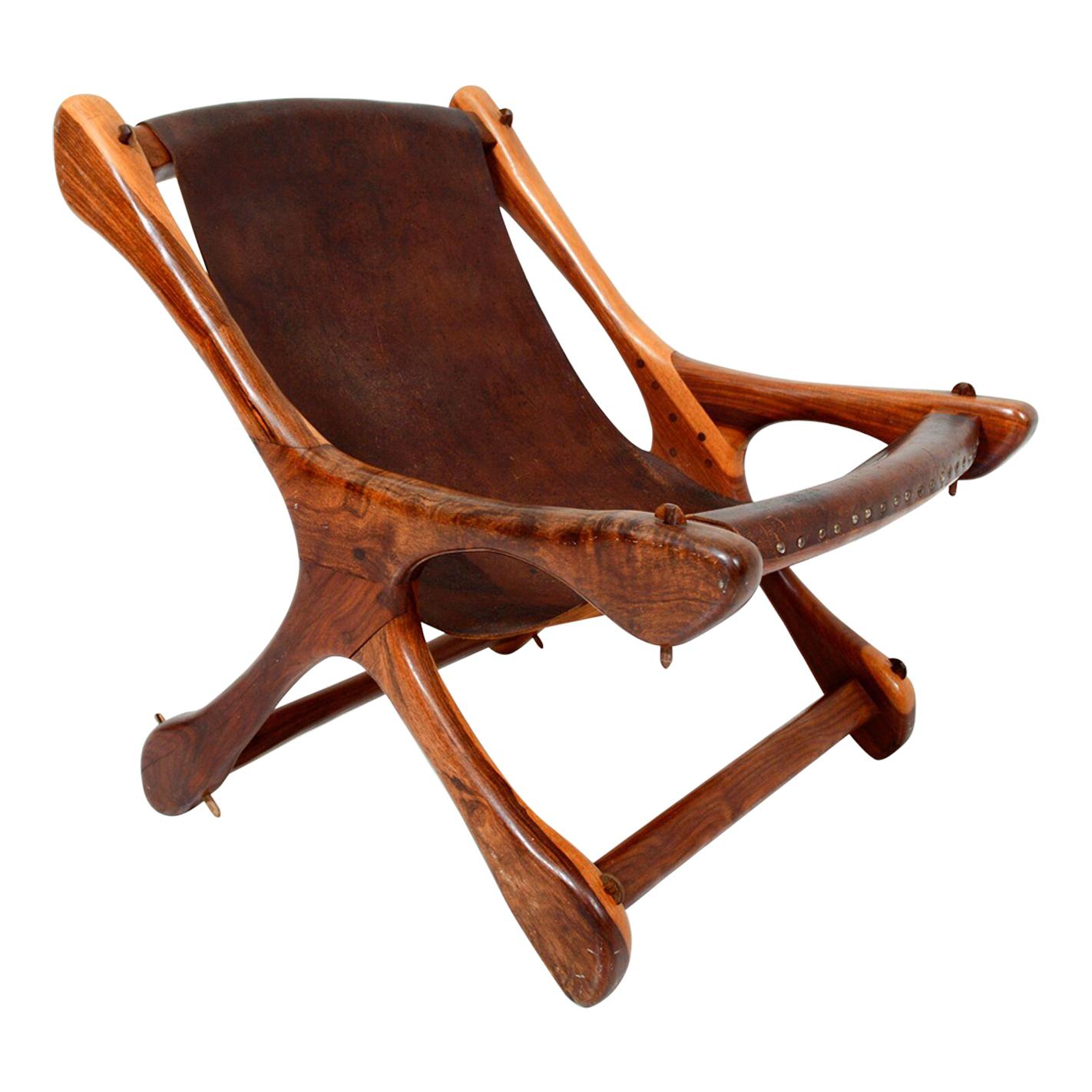 Don S Shoemaker Vintage Aged Leather Lounge Sloucher Sling Chair, Mexico