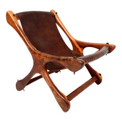 Don S Shoemaker Vintage Aged Leather Lounge Sloucher Sling Chair, Mexico