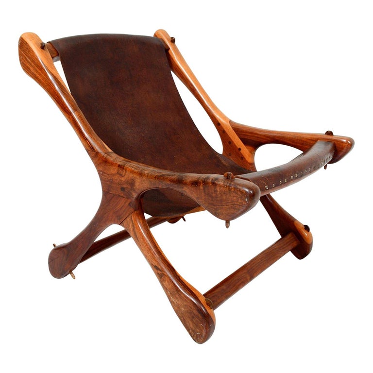 Don S Shoemaker Vintage Aged Leather, Vintage Wooden Sling Chairs