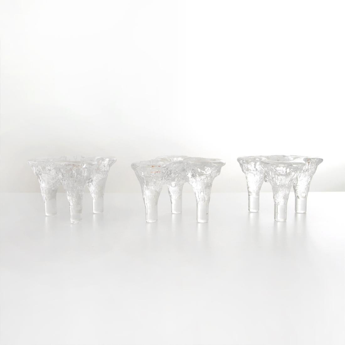 American Don Shepherd Blenko Ice Glass Candle Holder, 1970s, Set of Three