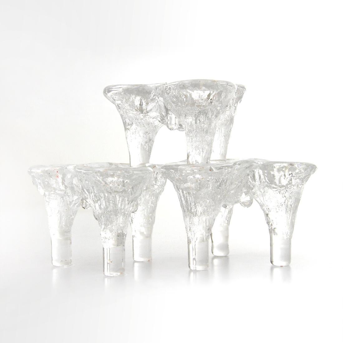 Don Shepherd Blenko Ice Glass Candle Holder, 1970s, Set of Three In Good Condition In Savona, IT