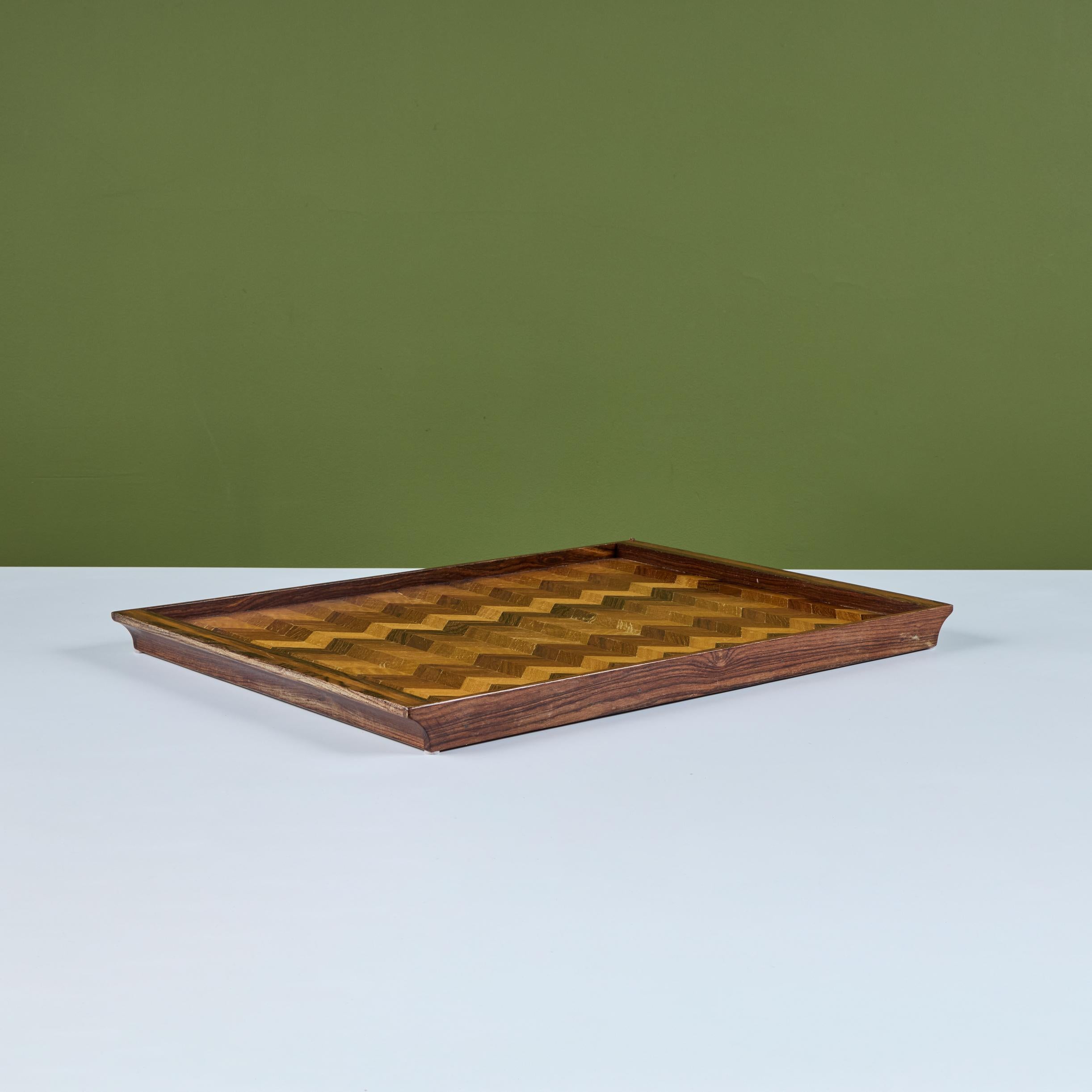 Bandeja decorativa de marquetería Chevron de Don Shoemaker para Señal Incrustación en venta