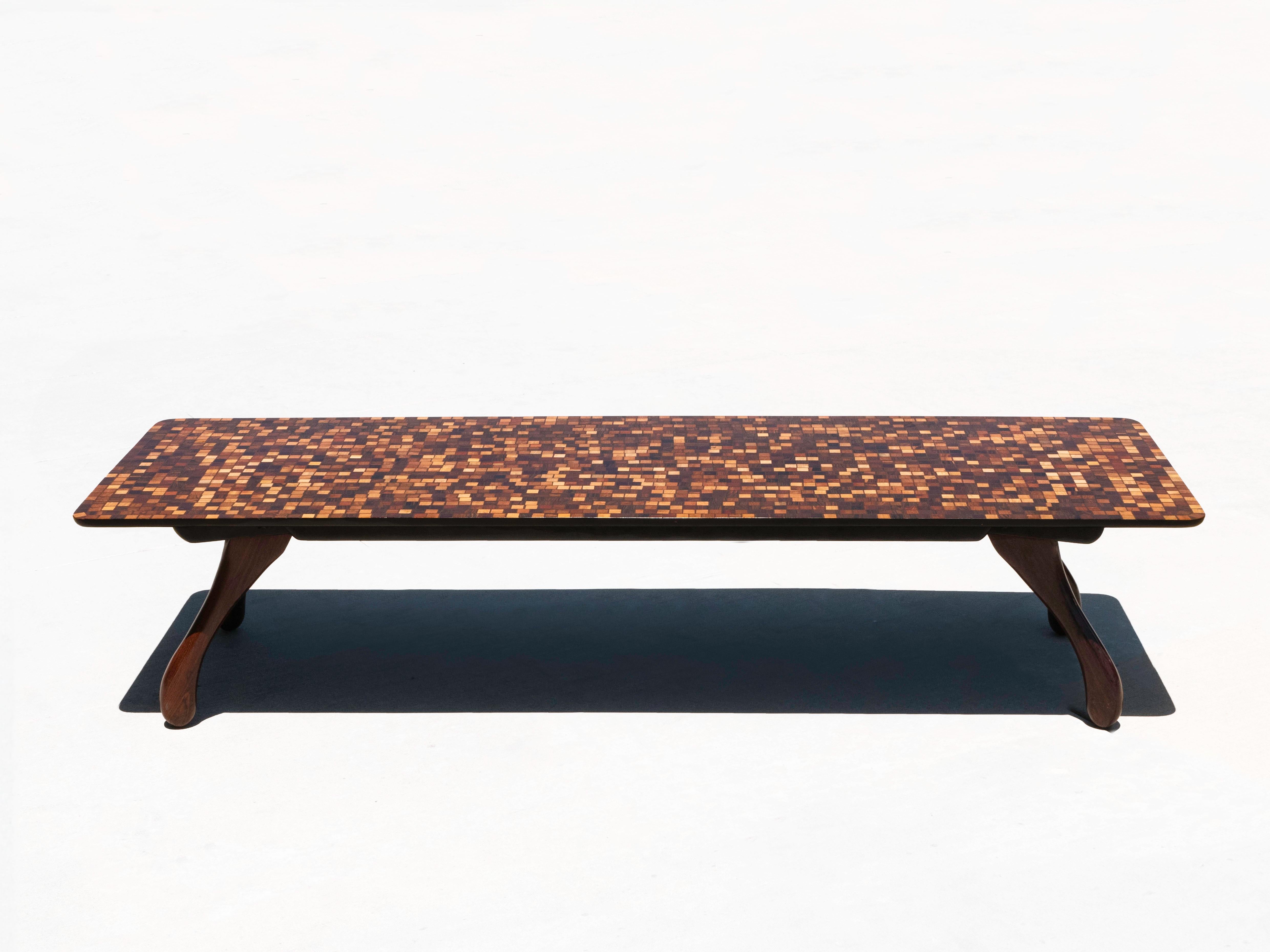 Mesa baja de parquet de cocobolo Don S. Shoemaker, Senal S.A. México Años 60 Moderno de mediados de siglo