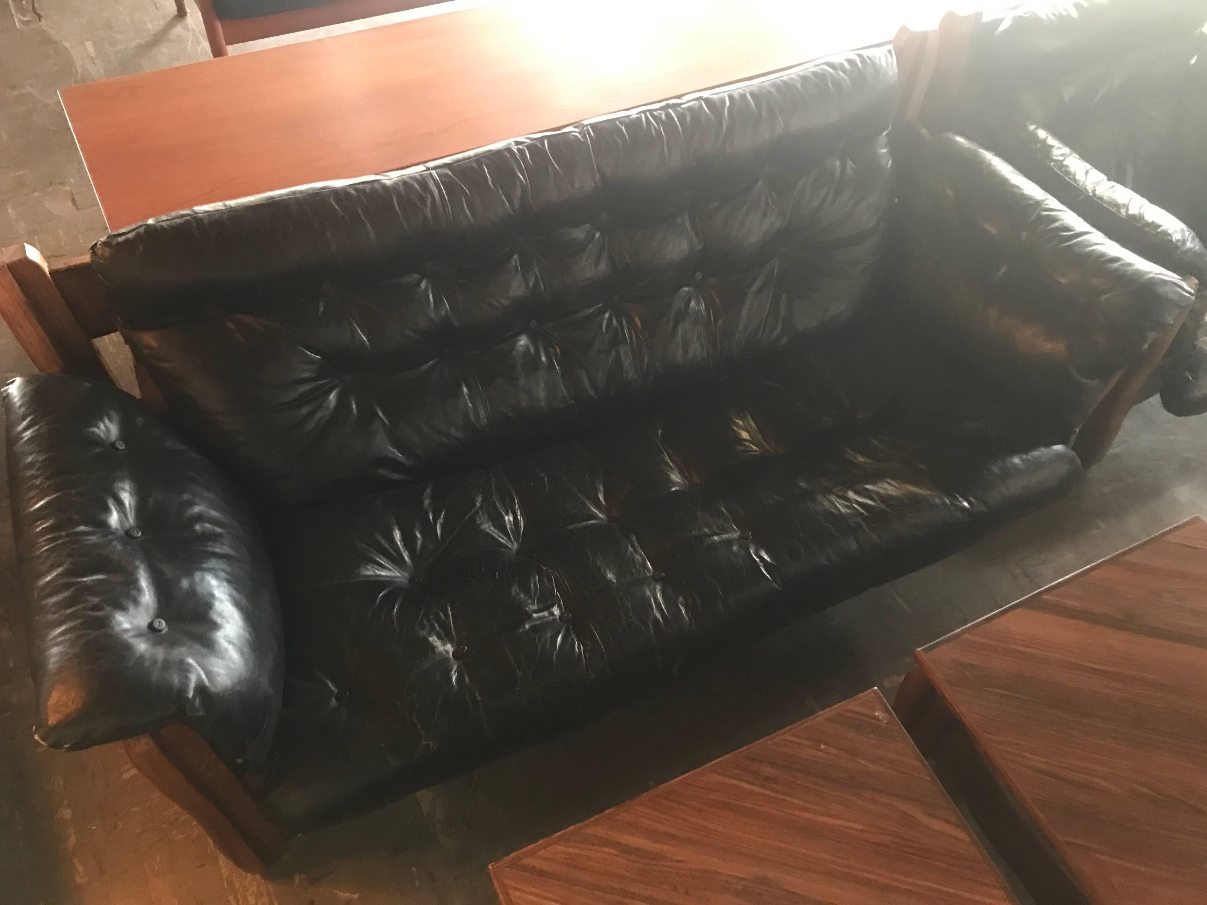 Absolutely gorgeous set
sofa chair and matching tables
all cocobolo
all in great vintage condition
perfect patina to the leather.
  