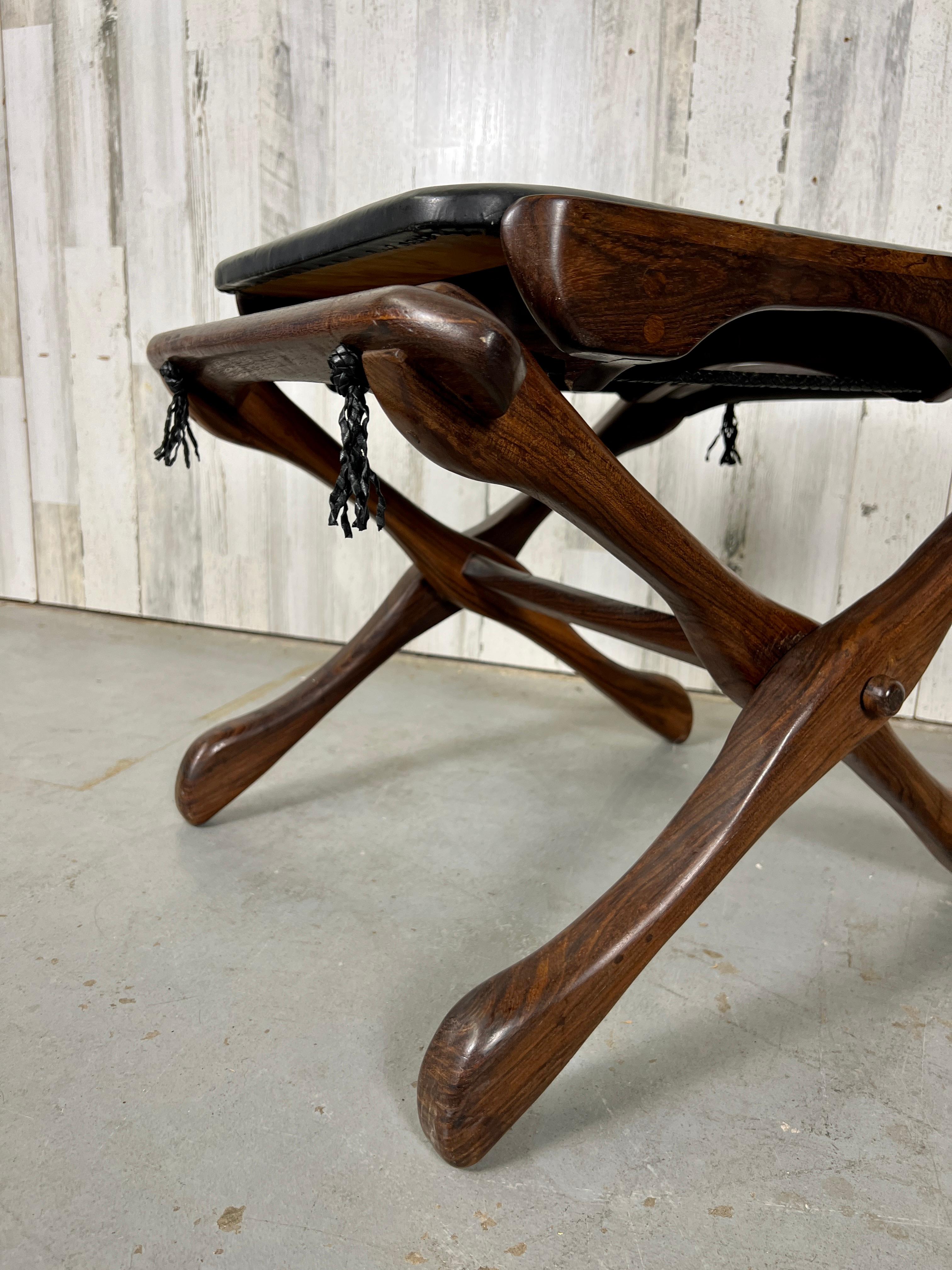 Don Shoemaker Folding Leather & Rosewood Stool for Señal Furniture 4