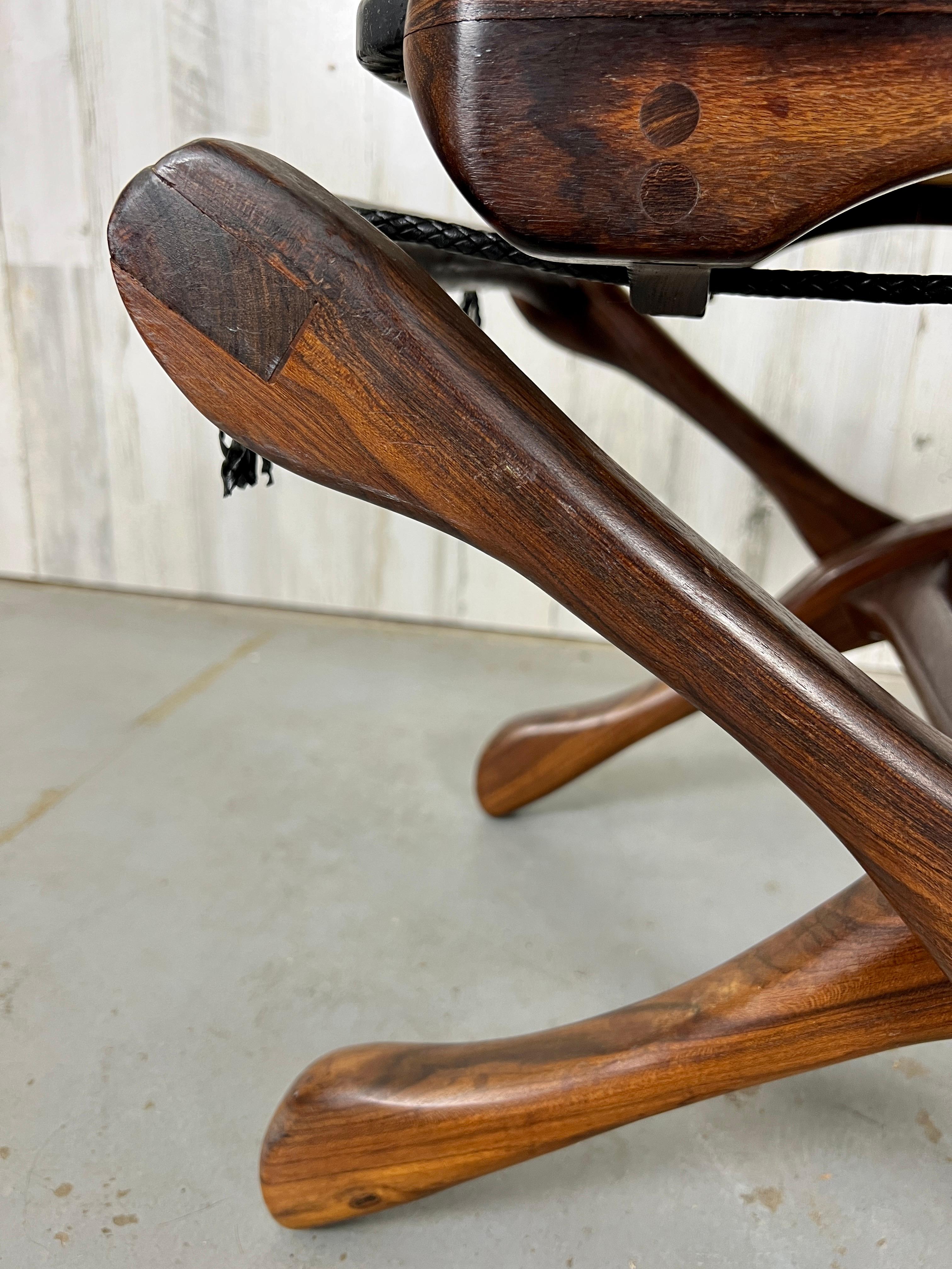 Don Shoemaker Folding Leather & Rosewood Stool for Señal Furniture 6