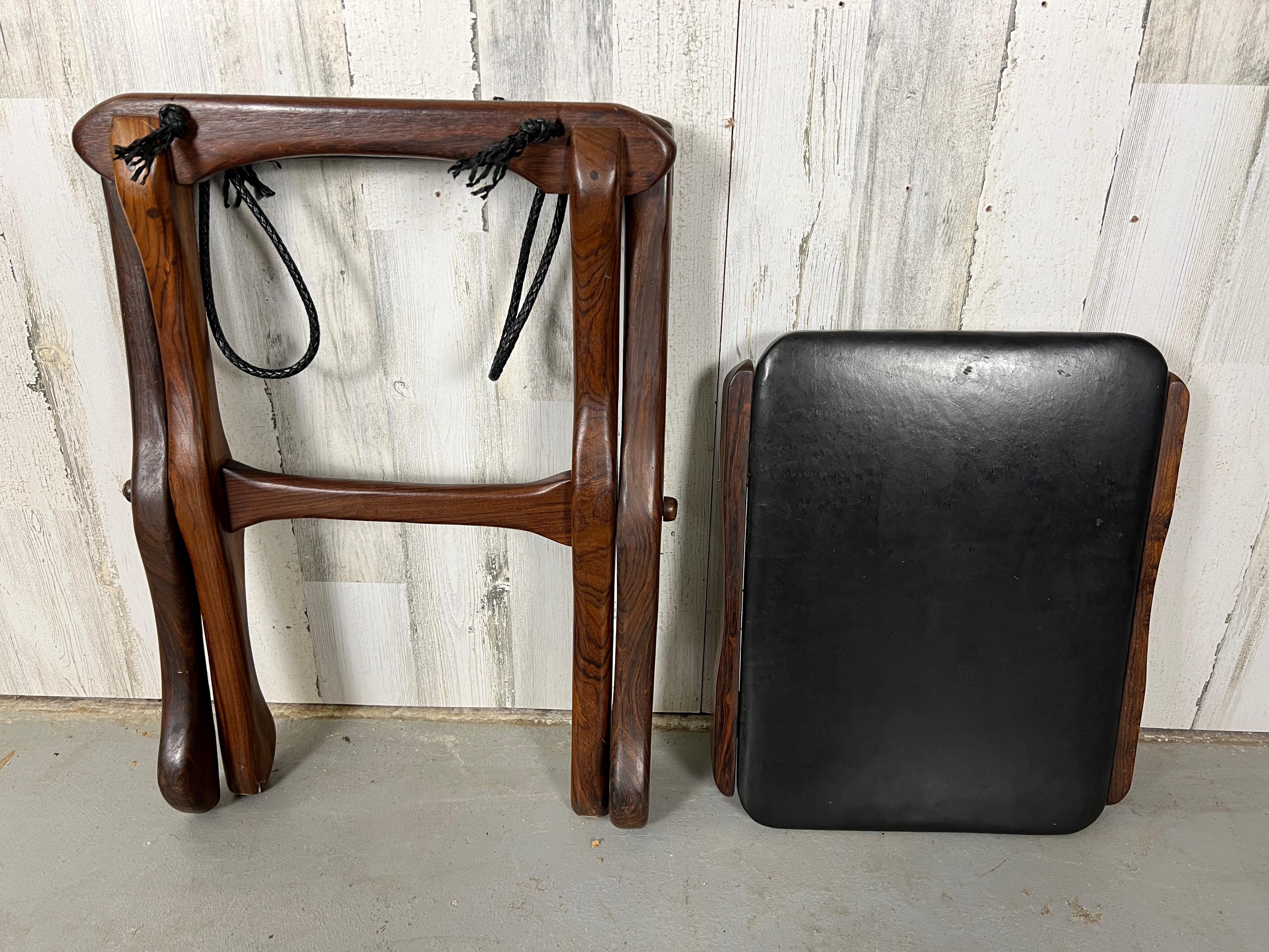 Don Shoemaker Folding Leather & Rosewood Stool for Señal Furniture 11
