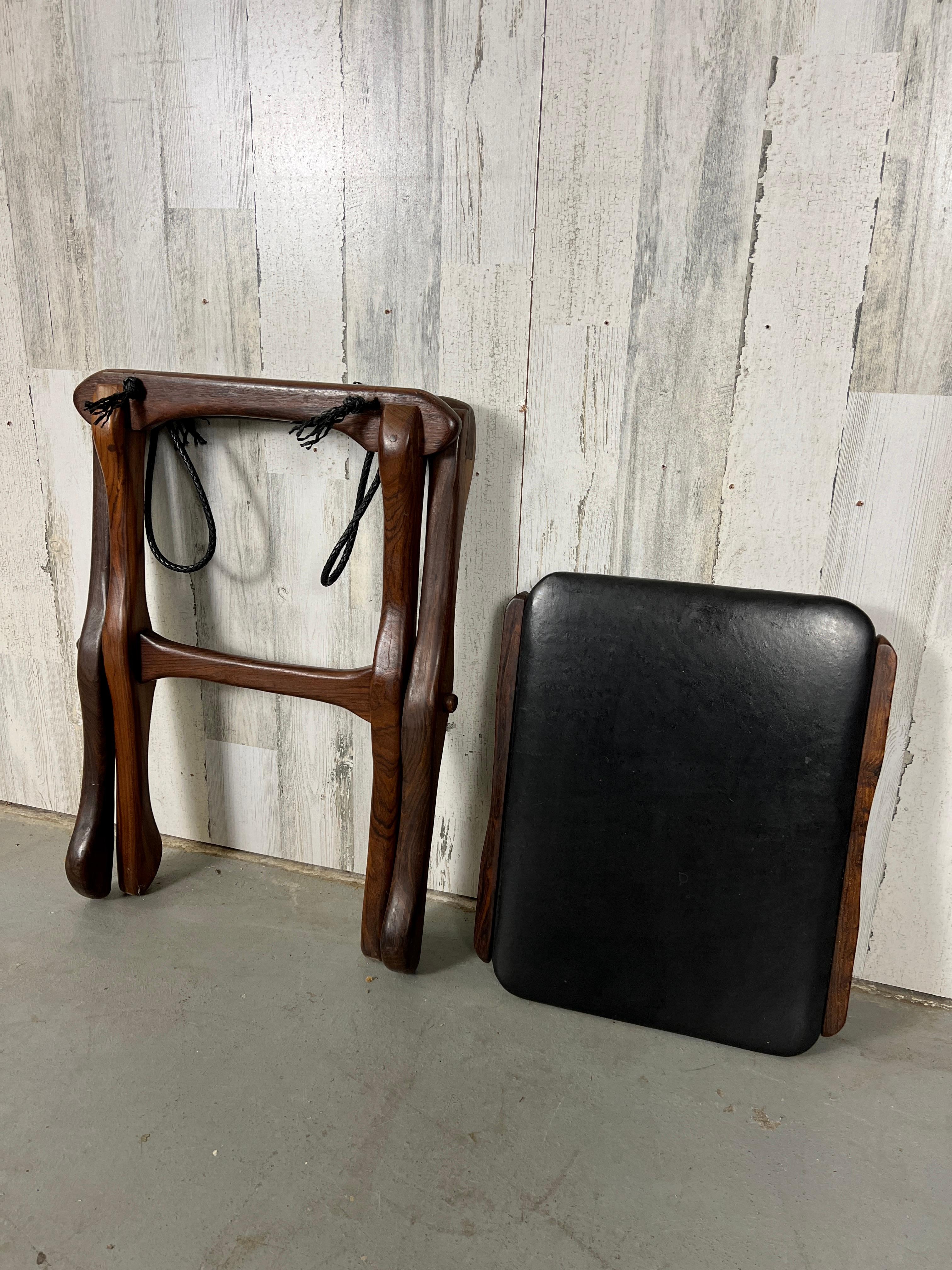 Don Shoemaker Folding Leather & Rosewood Stool for Señal Furniture 12