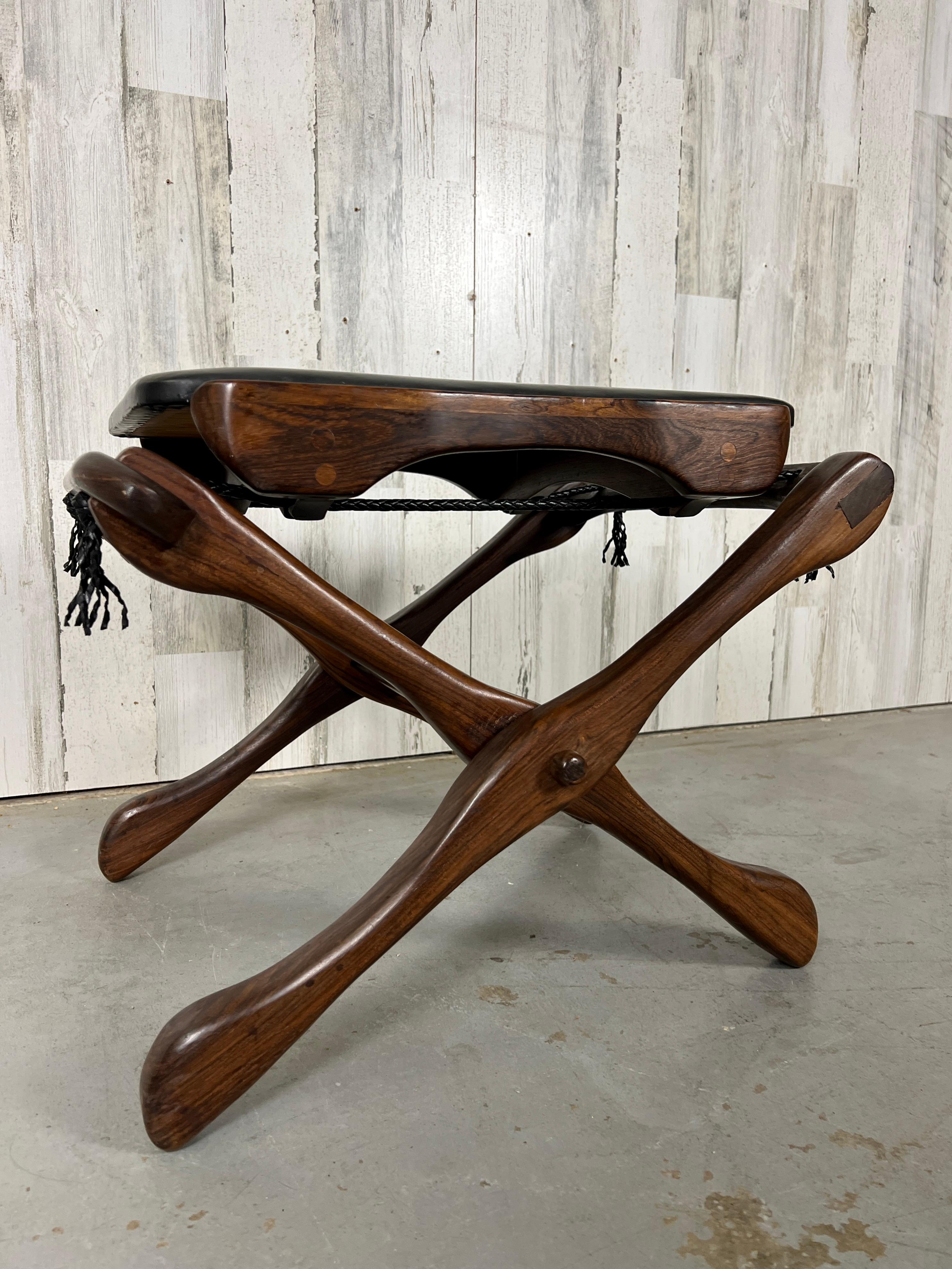Modern Don Shoemaker Folding Leather & Rosewood Stool for Señal Furniture