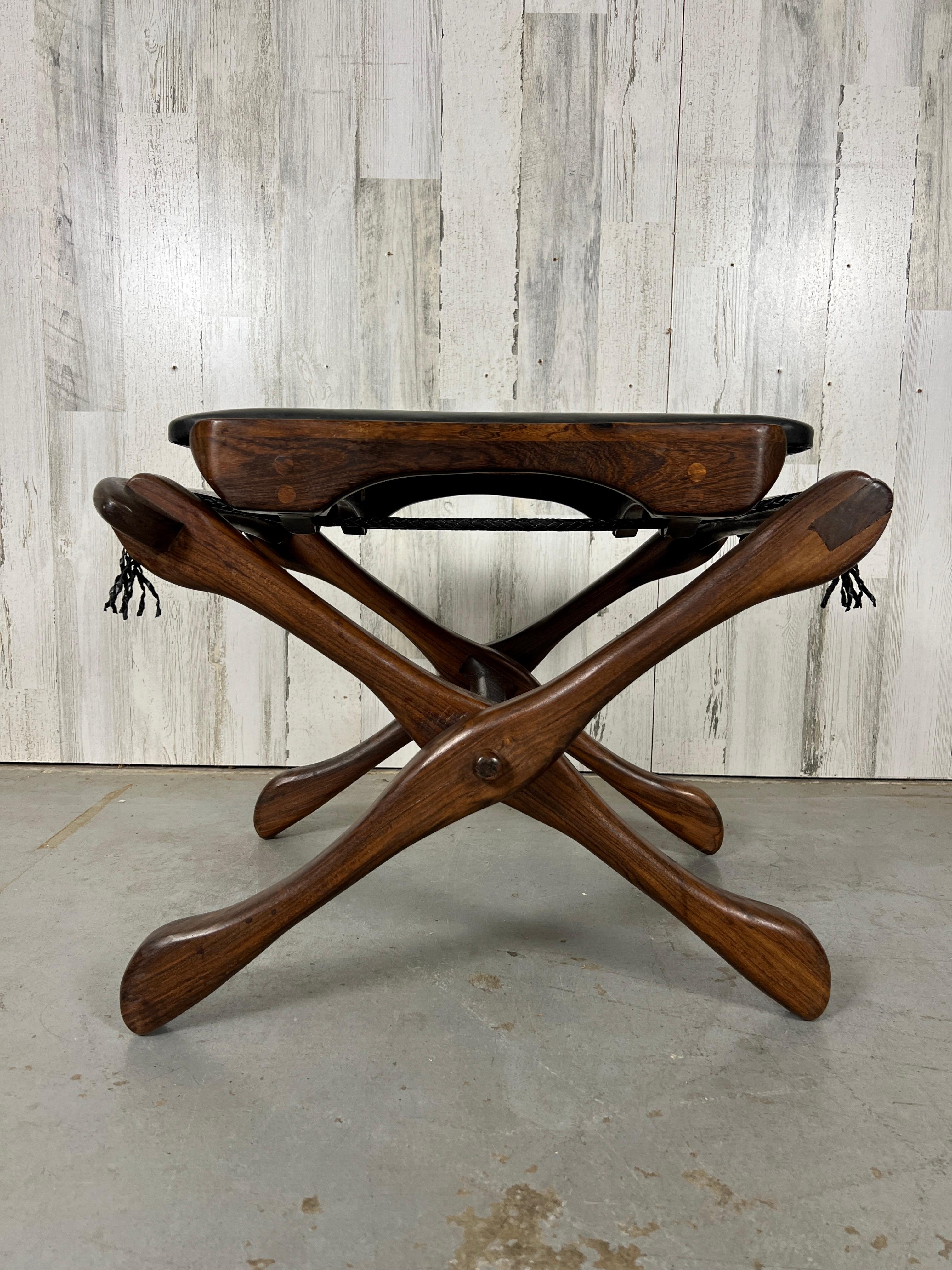 Mexican Don Shoemaker Folding Leather & Rosewood Stool for Señal Furniture