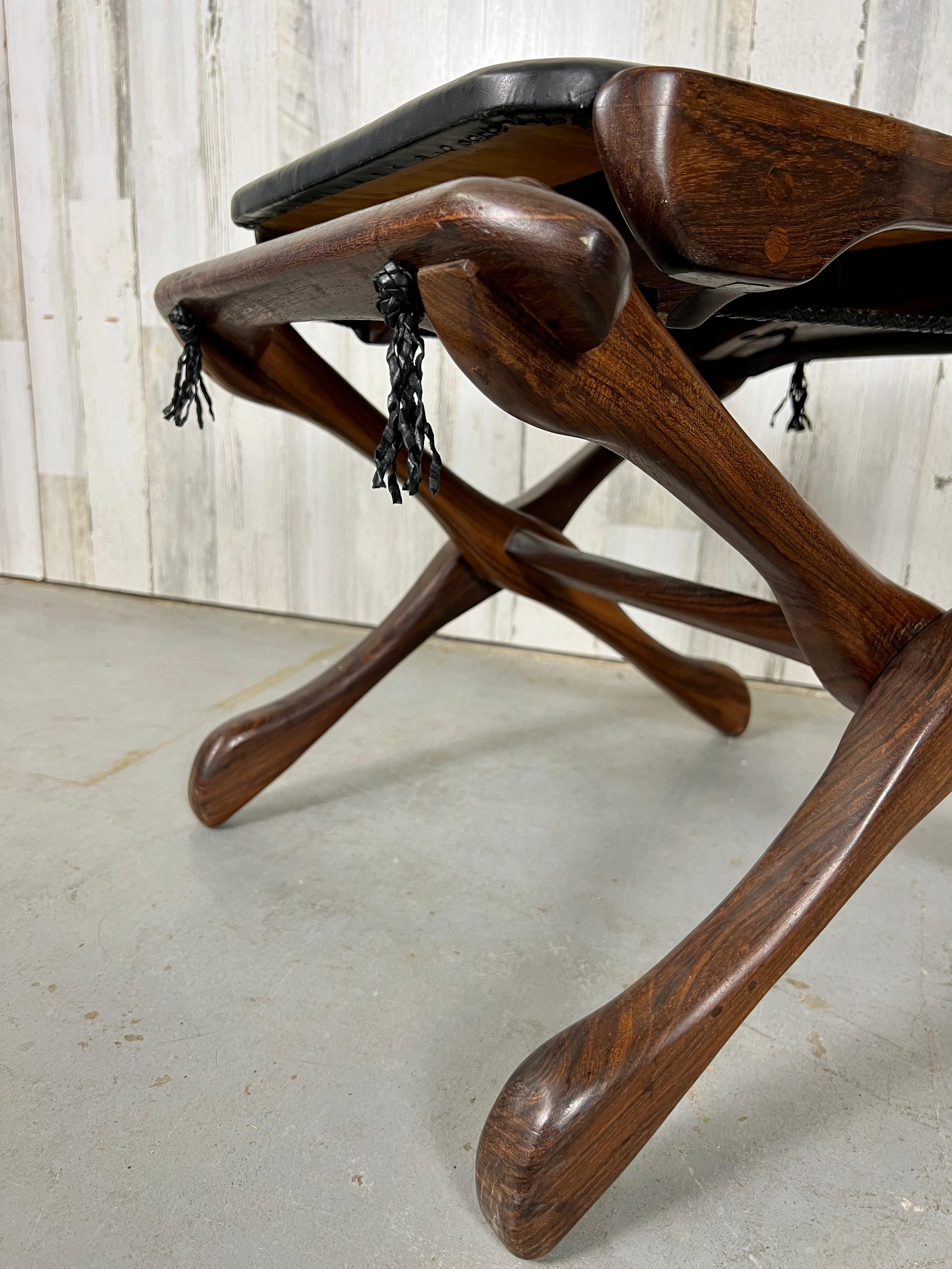 Don Shoemaker Folding Leather & Rosewood Stool for Señal Furniture 2