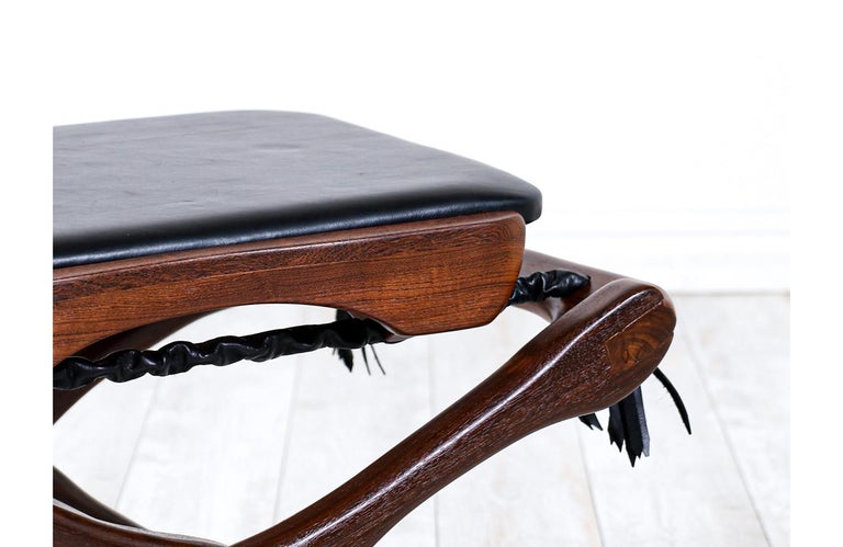 Don Shoemaker Folding Leather & Rosewood Stool for Señal Furniture For Sale 3