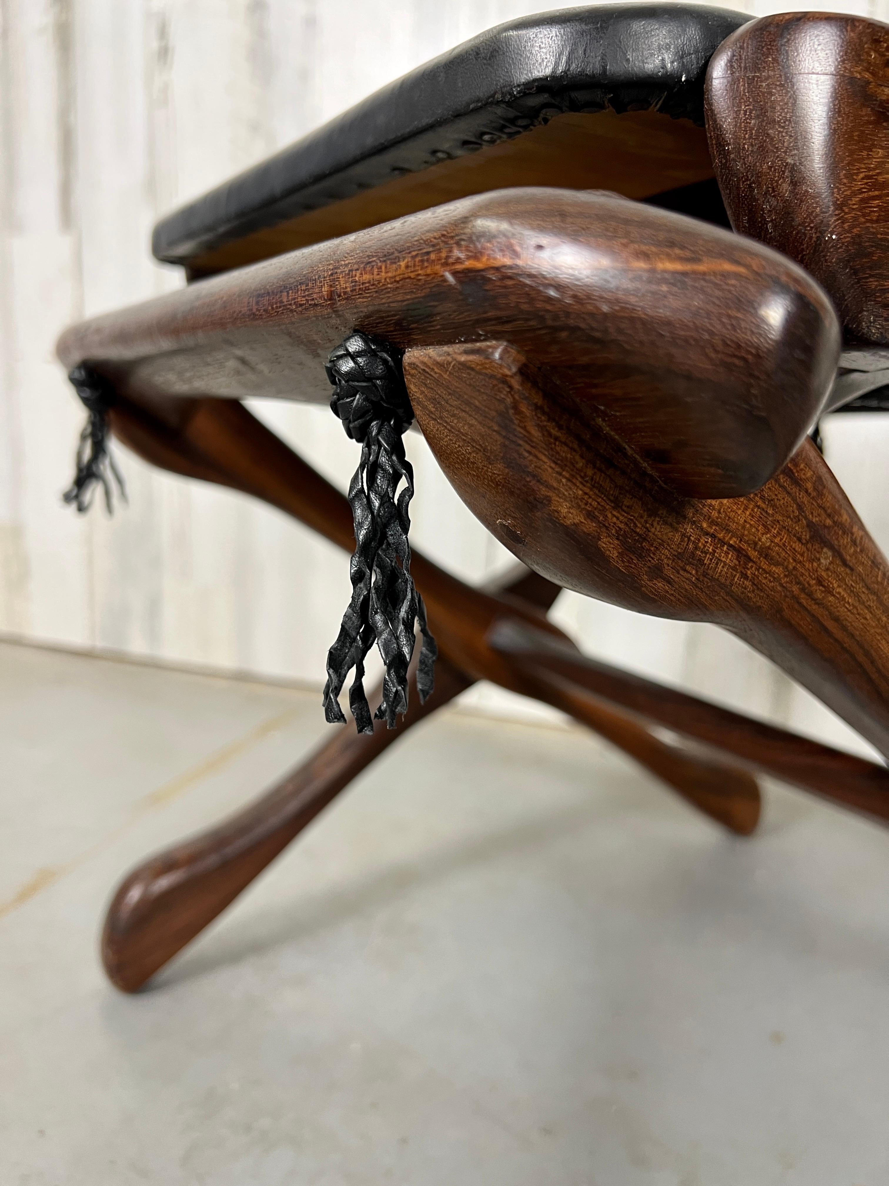 Don Shoemaker Folding Leather & Rosewood Stool for Señal Furniture 3