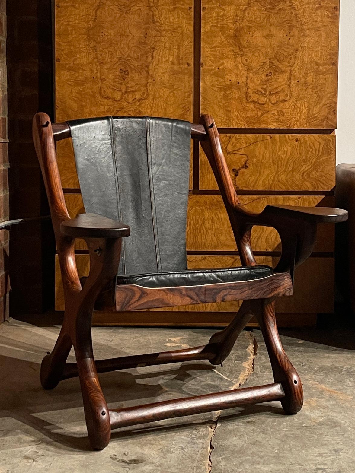 Mid-Century Modern Don Shoemaker for Cocobolo Rosewood and Leather Swing Chair, Circa 1960