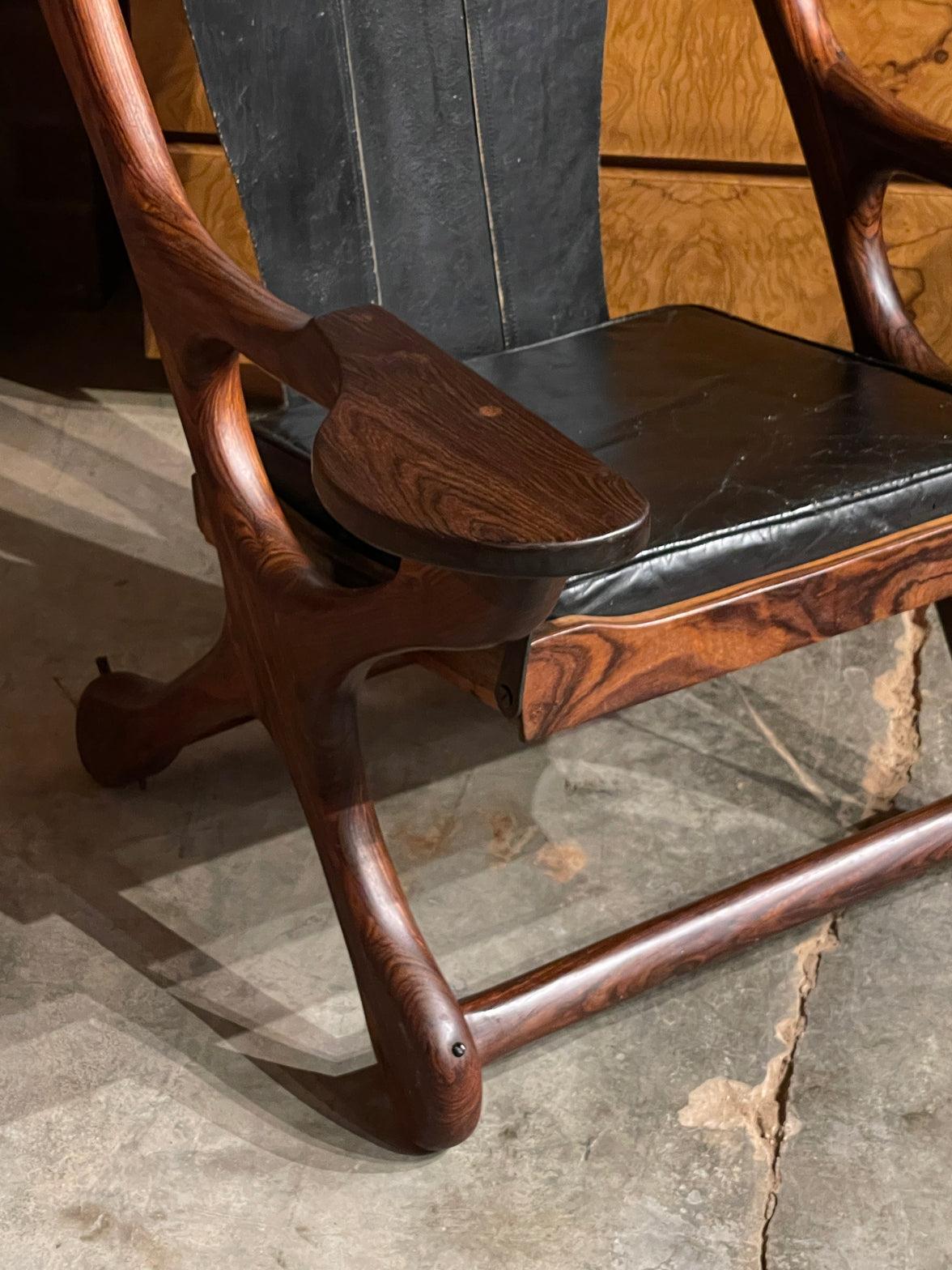 Don Shoemaker for Cocobolo Rosewood and Leather Swing Chair, Circa 1960 In Good Condition In Sarasota, FL