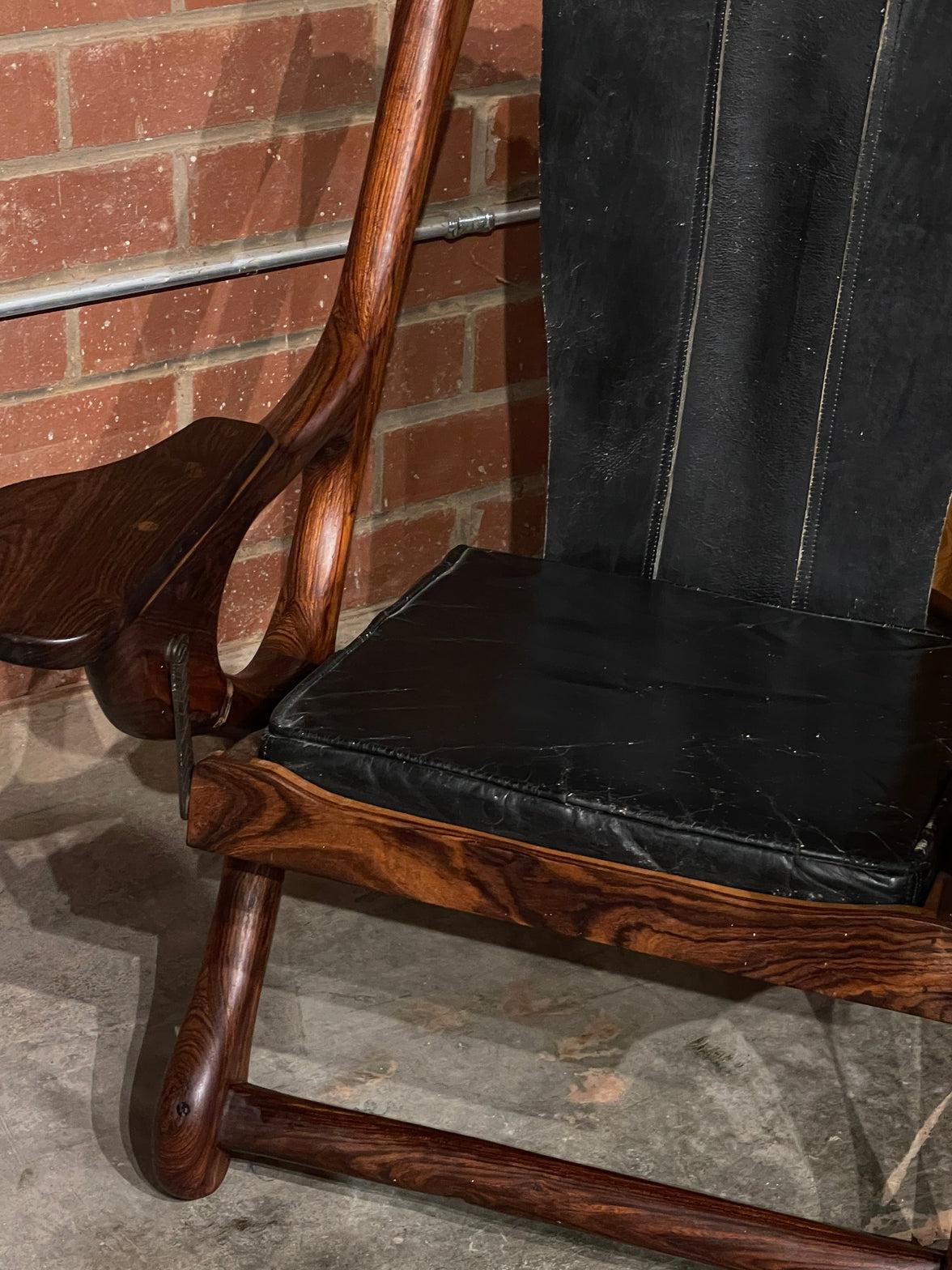 Mid-20th Century Don Shoemaker for Cocobolo Rosewood and Leather Swing Chair, Circa 1960