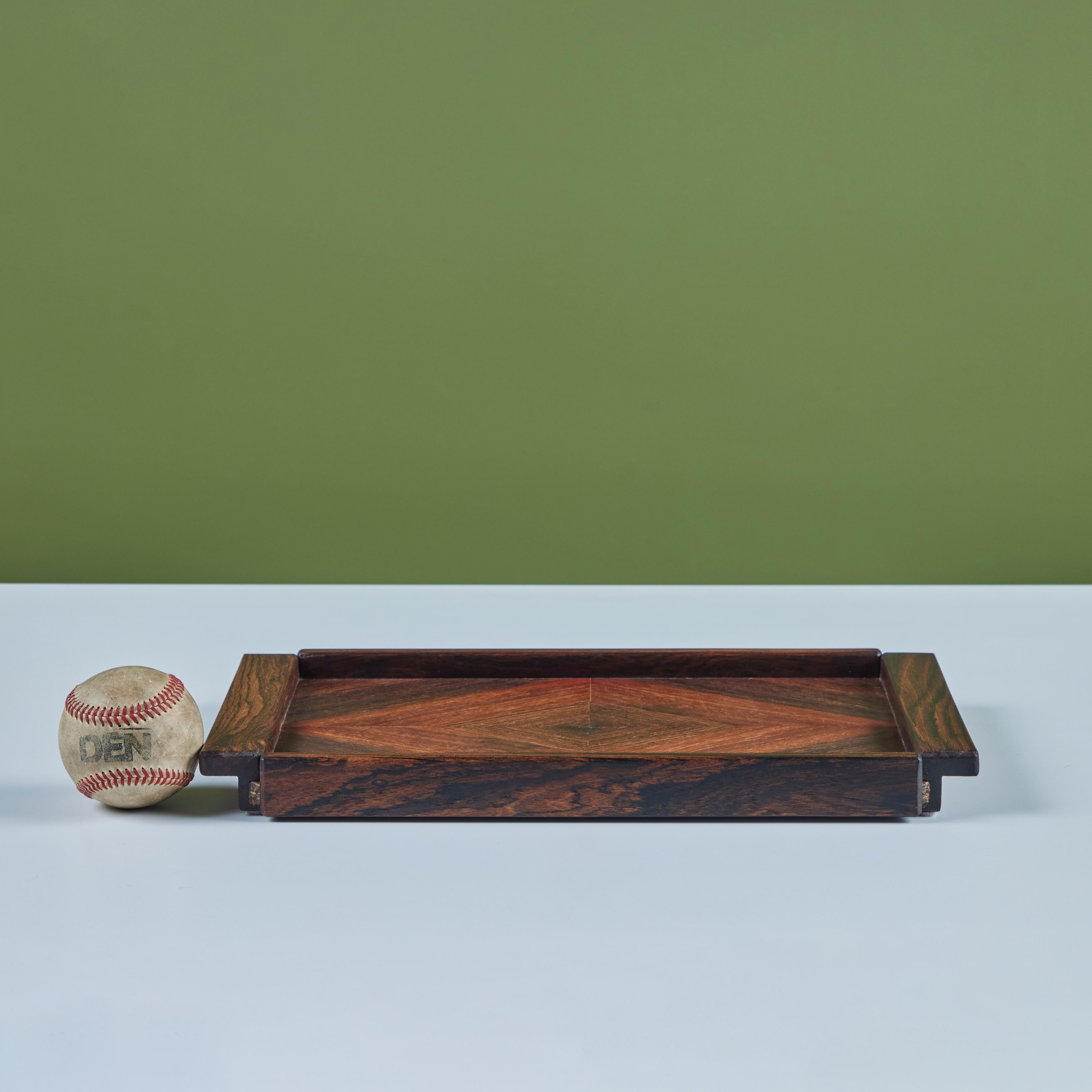 Mid-Century Modern Don Shoemaker for Señal Diamond Geometric Marquetry Tray For Sale