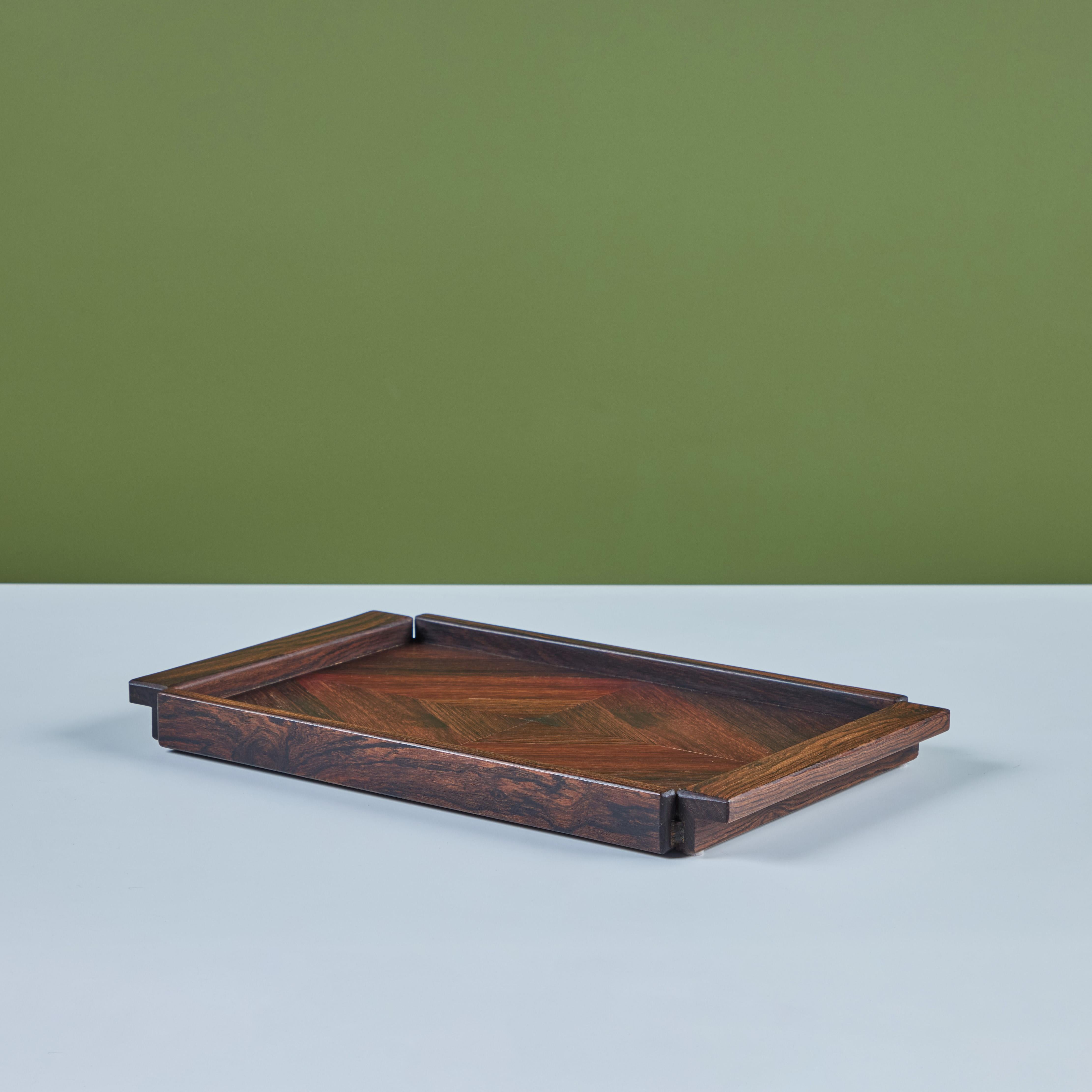 Rosewood Don Shoemaker for Señal Diamond Geometric Marquetry Tray For Sale