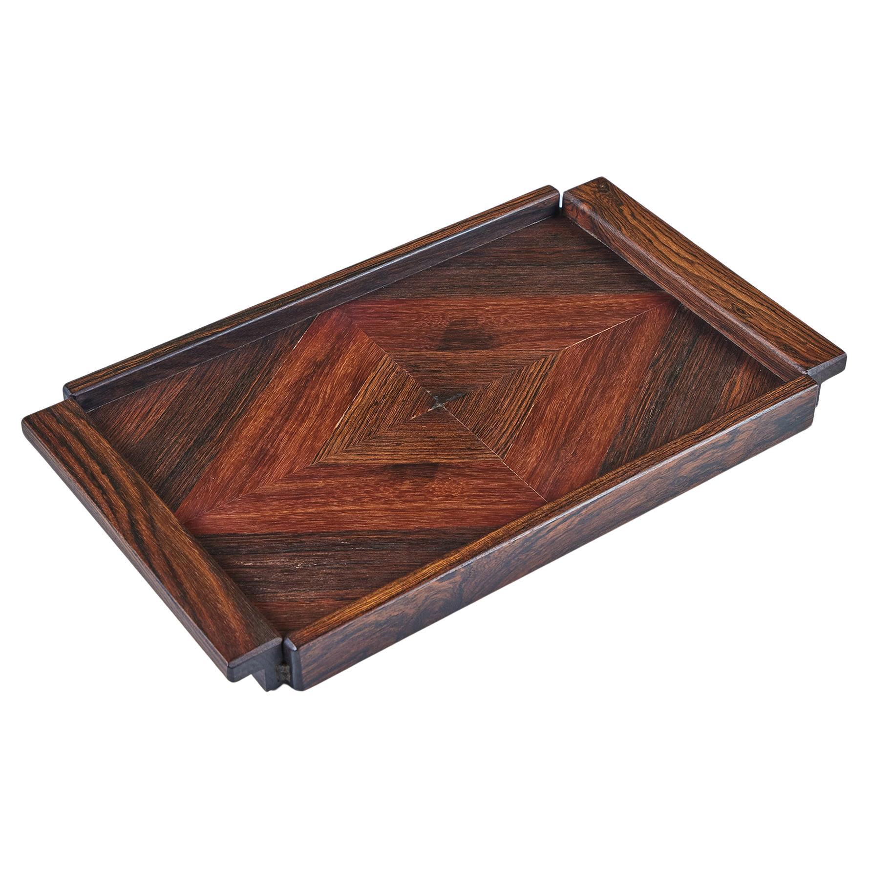Don Shoemaker for Señal Diamond Geometric Marquetry Tray For Sale