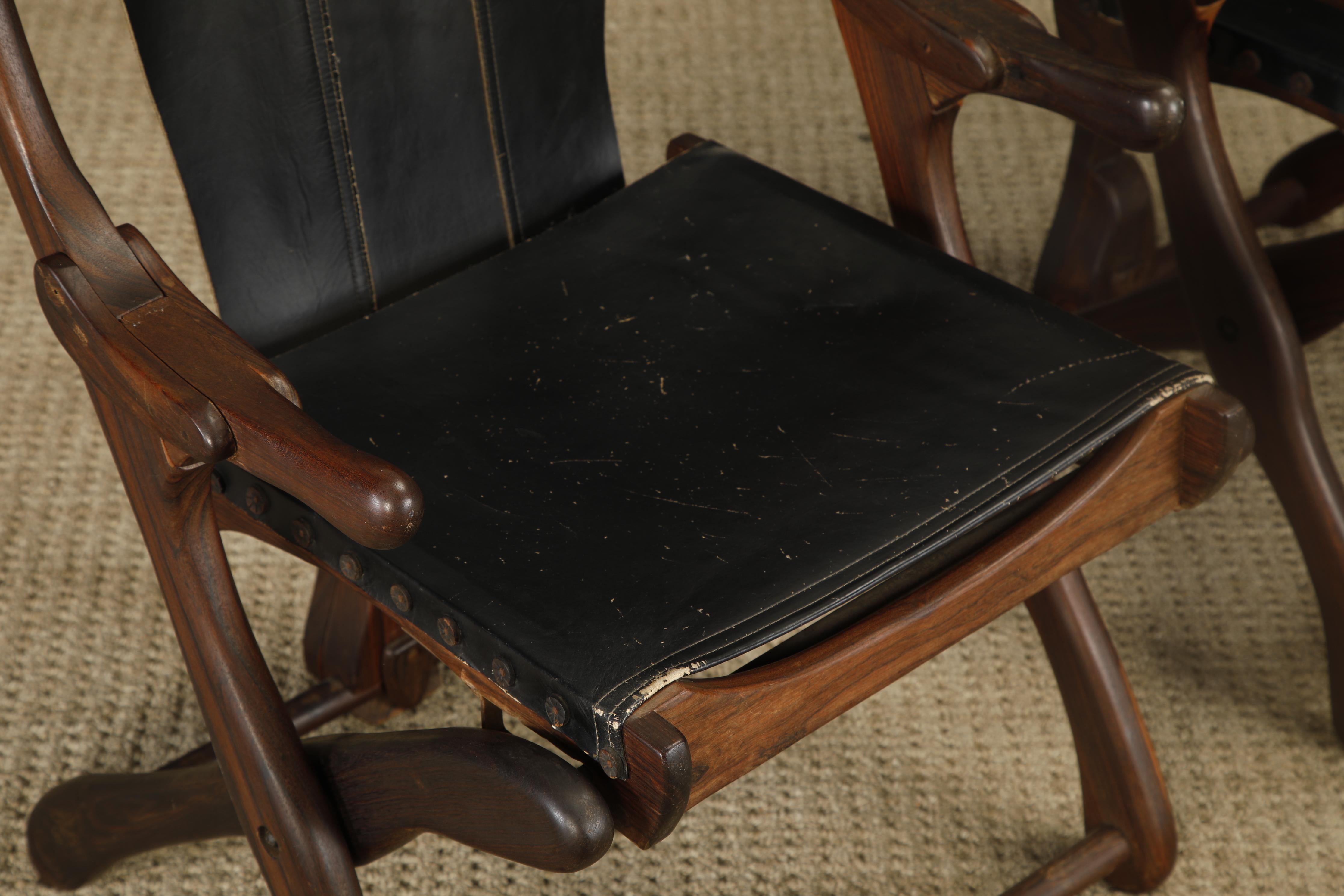 Don Shoemaker für Senal Klappbare, verstellbare Sessel aus Palisanderholz und Leder 1960er Jahre (Mitte des 20. Jahrhunderts) im Angebot