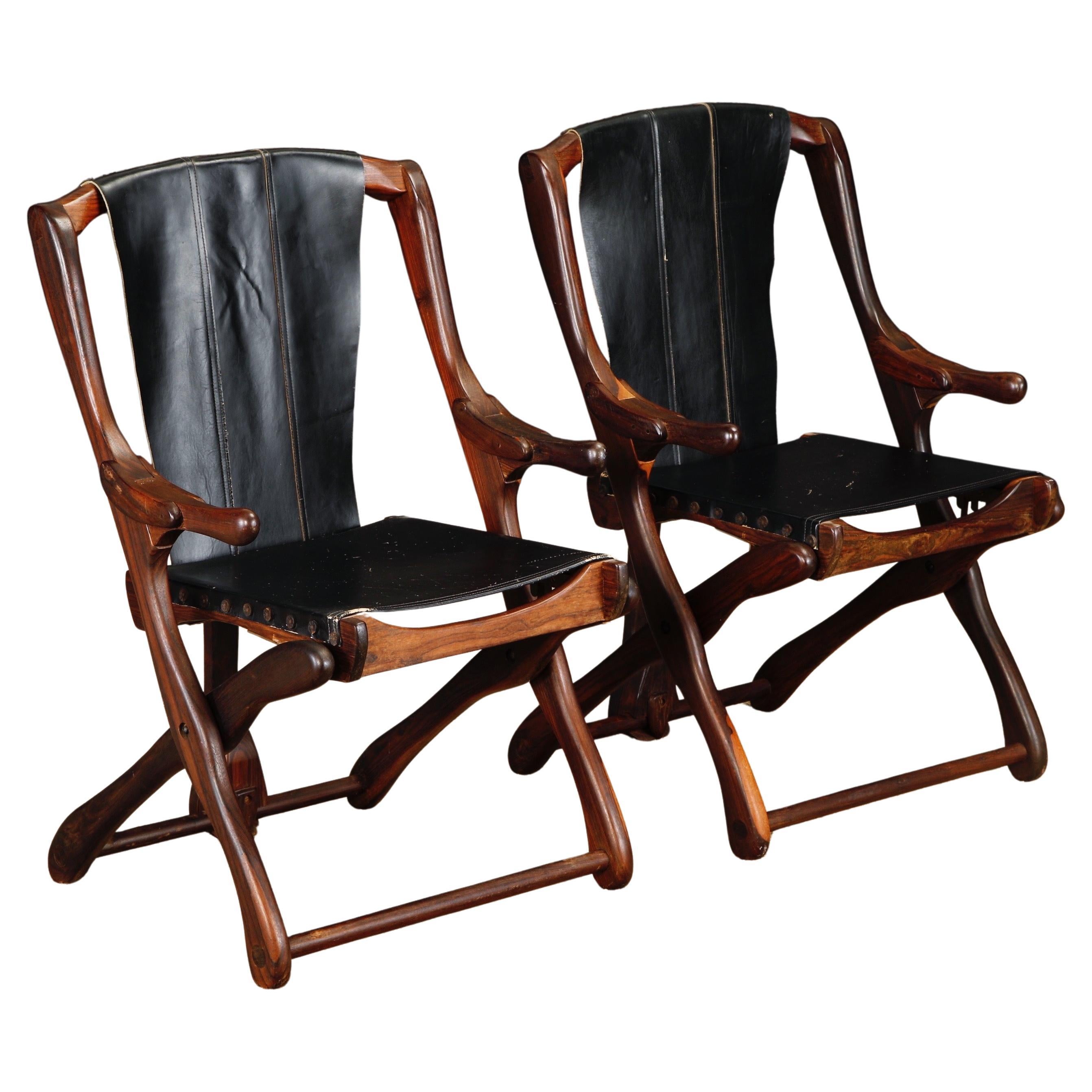 Don Shoemaker für Senal Klappbare, verstellbare Sessel aus Palisanderholz und Leder 1960er Jahre im Angebot