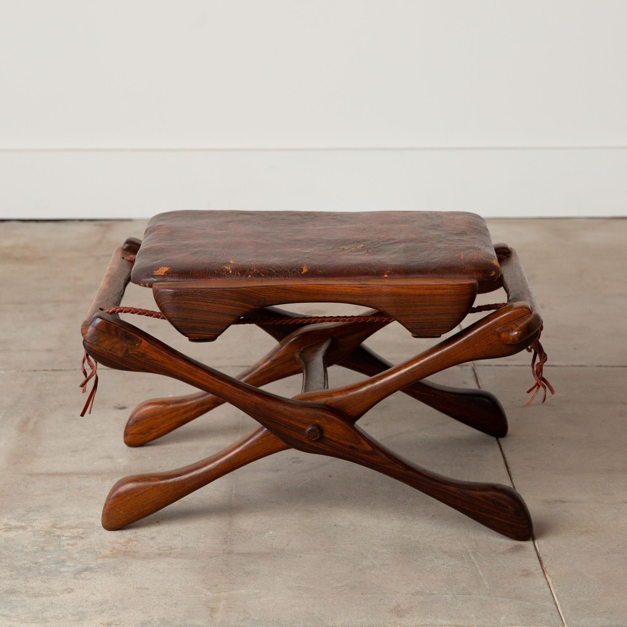 Patinated Don Shoemaker for Señal Folding Stool with Leather Seat
