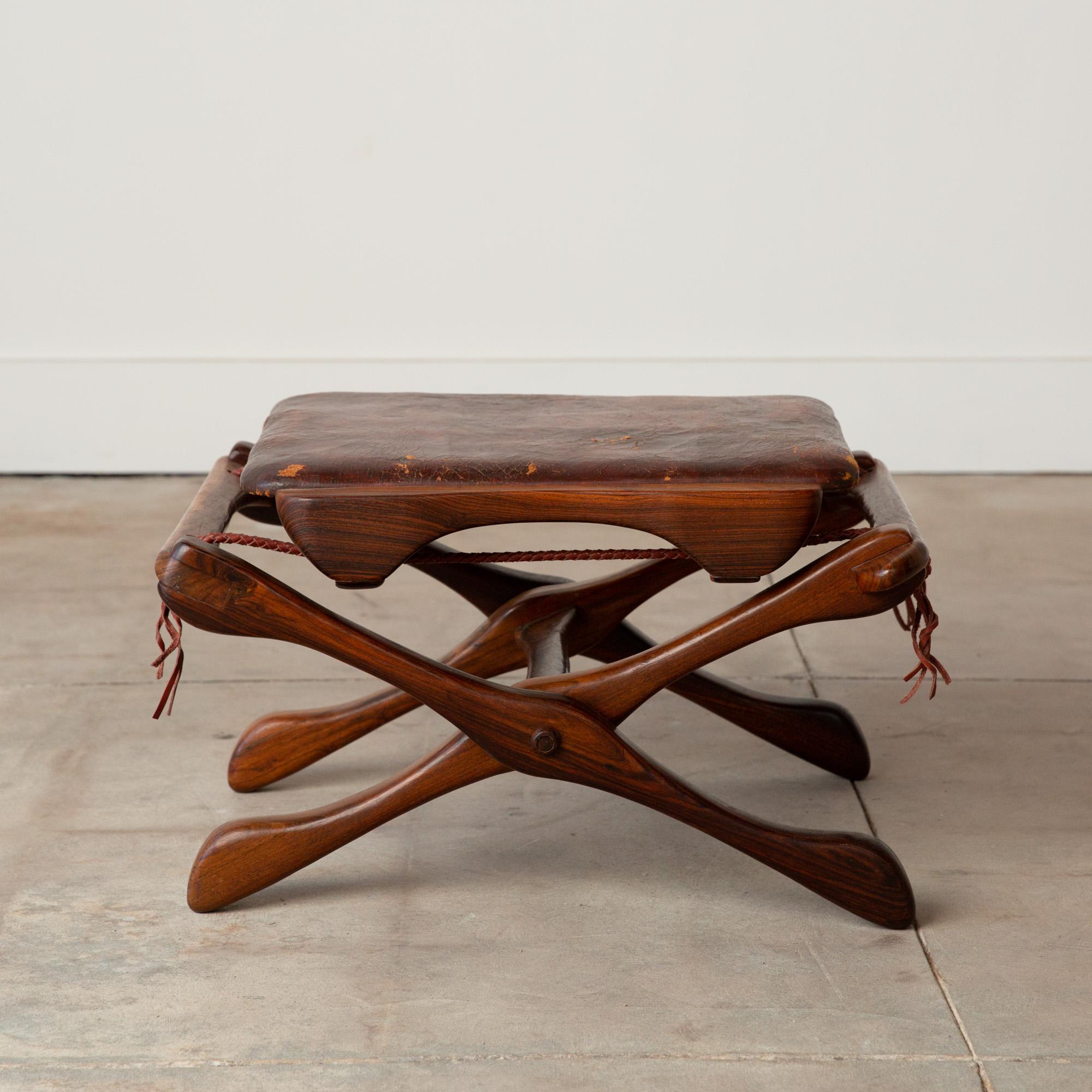 Don Shoemaker for Señal Folding Stool with Leather Seat In Excellent Condition In Los Angeles, CA