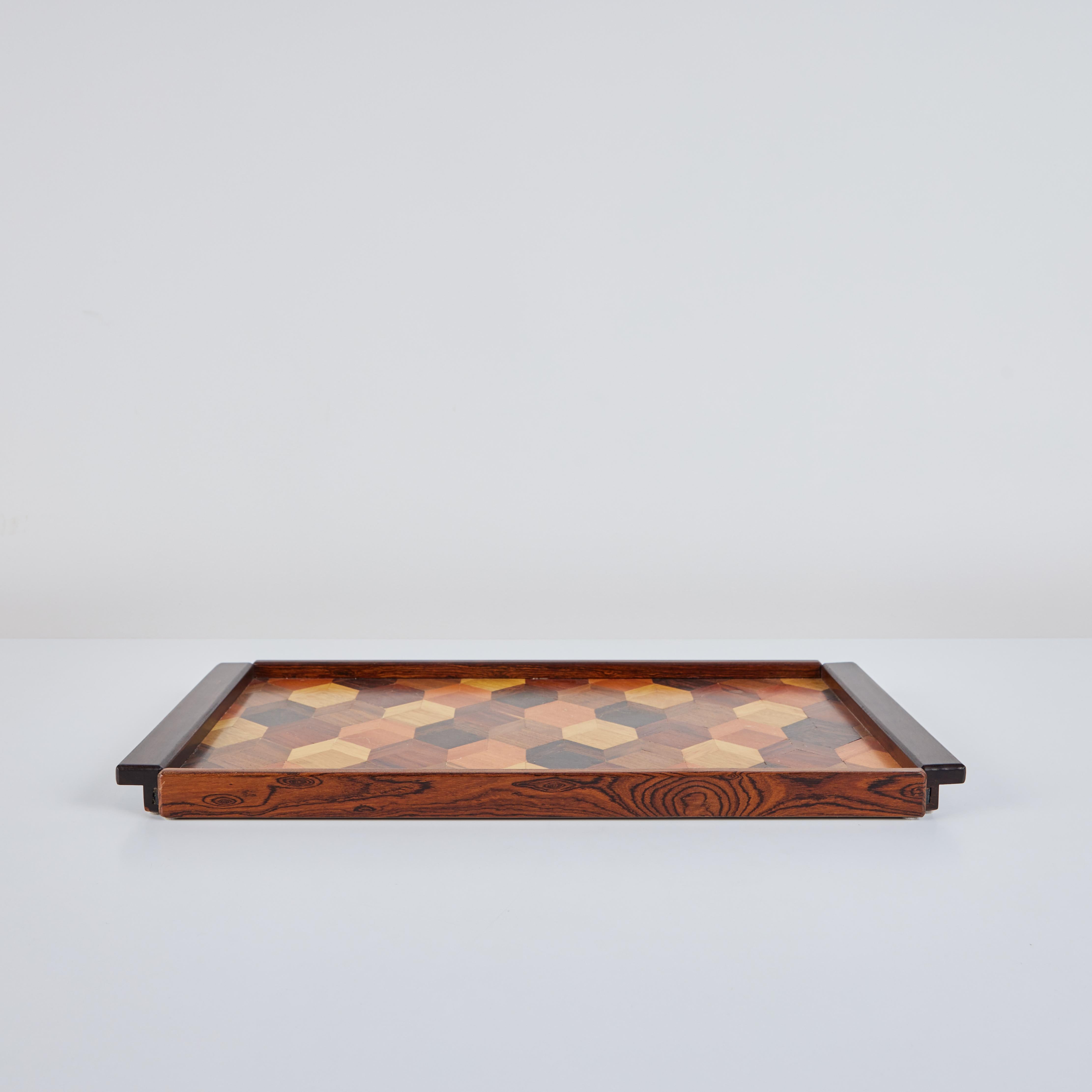 Don Shoemaker for Señal Geometric Marquetry Decorative Tray In Excellent Condition In Los Angeles, CA