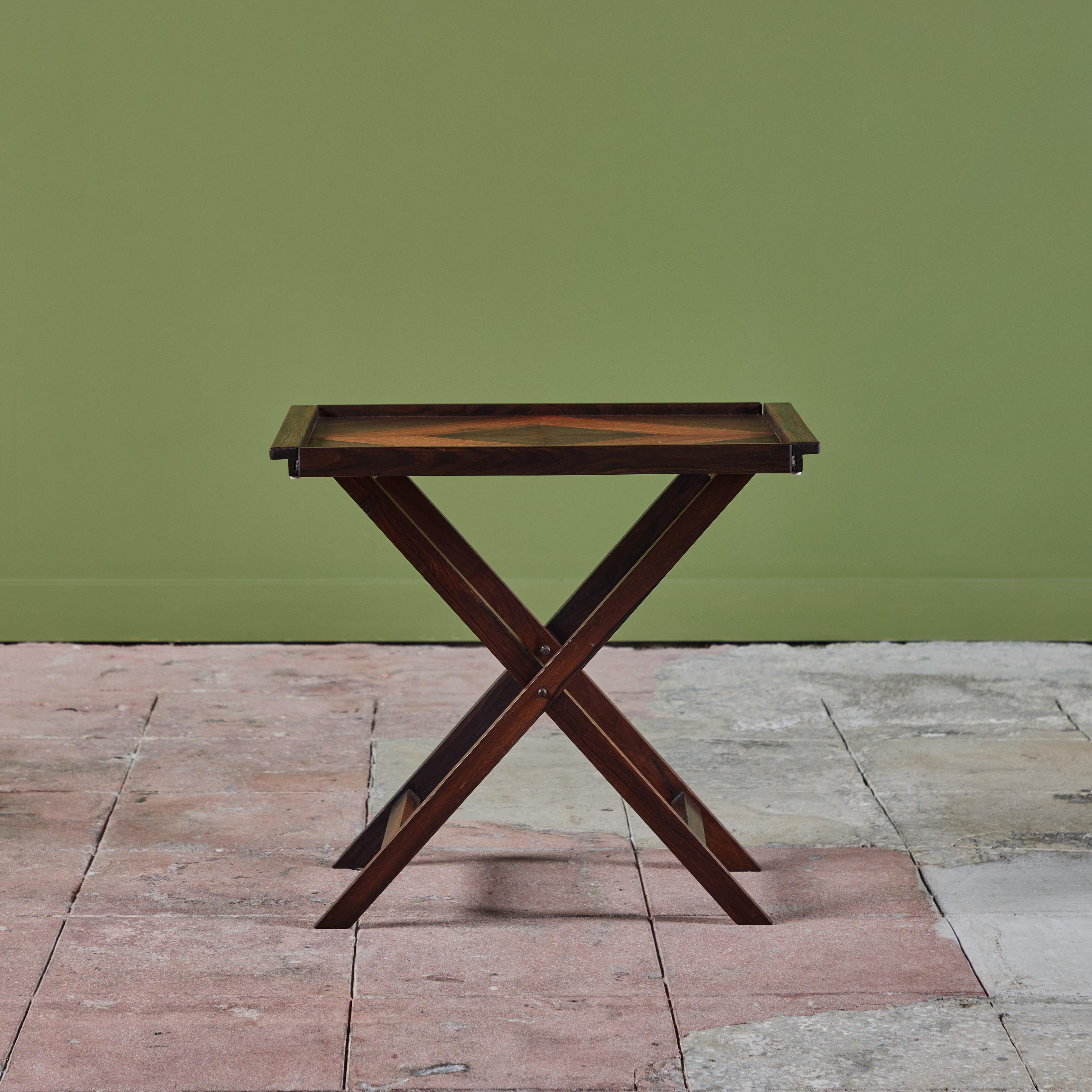 Mid-Century Modern Don Shoemaker for Señal Geometric Marquetry Tray with Stand For Sale