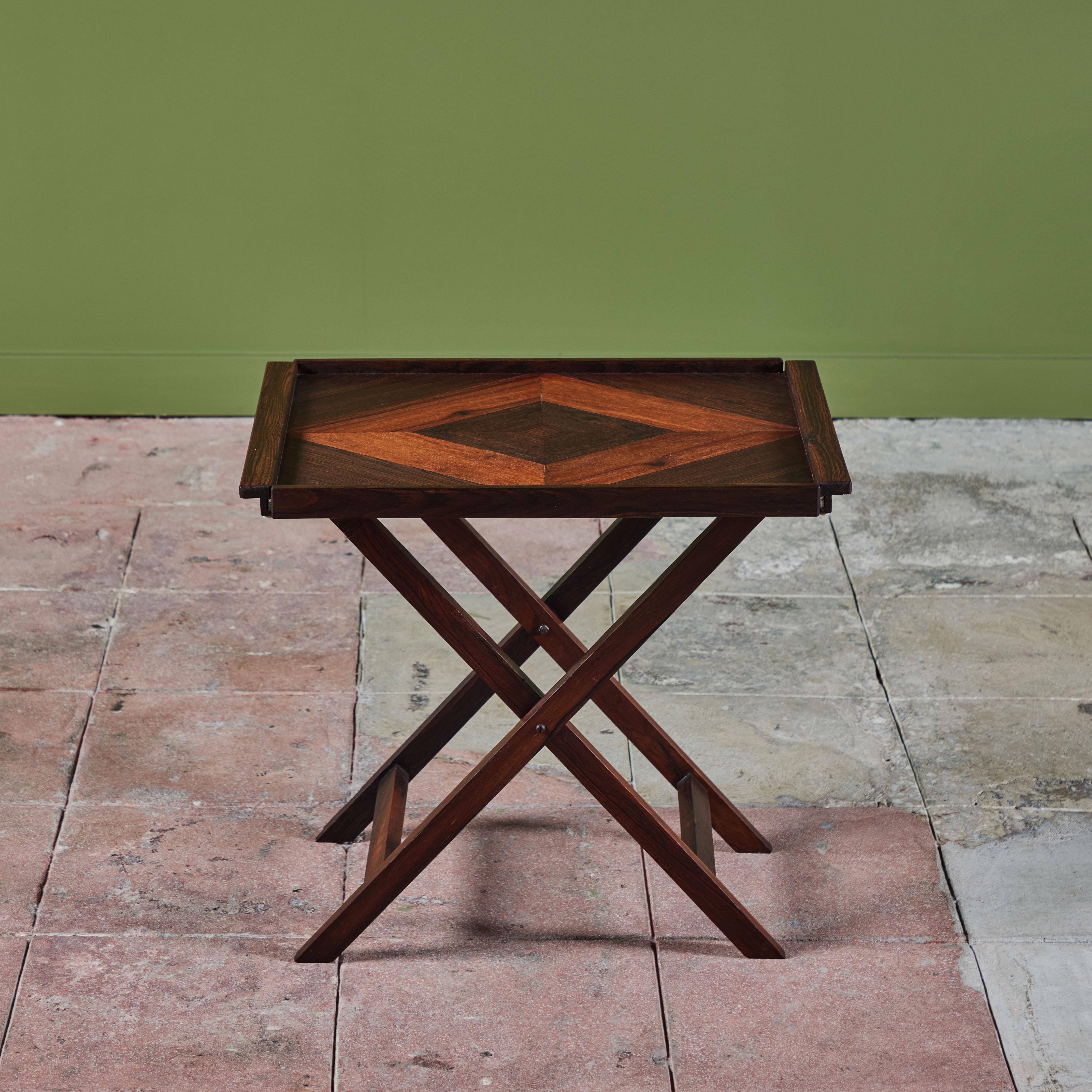 Mexican Don Shoemaker for Señal Geometric Marquetry Tray with Stand For Sale