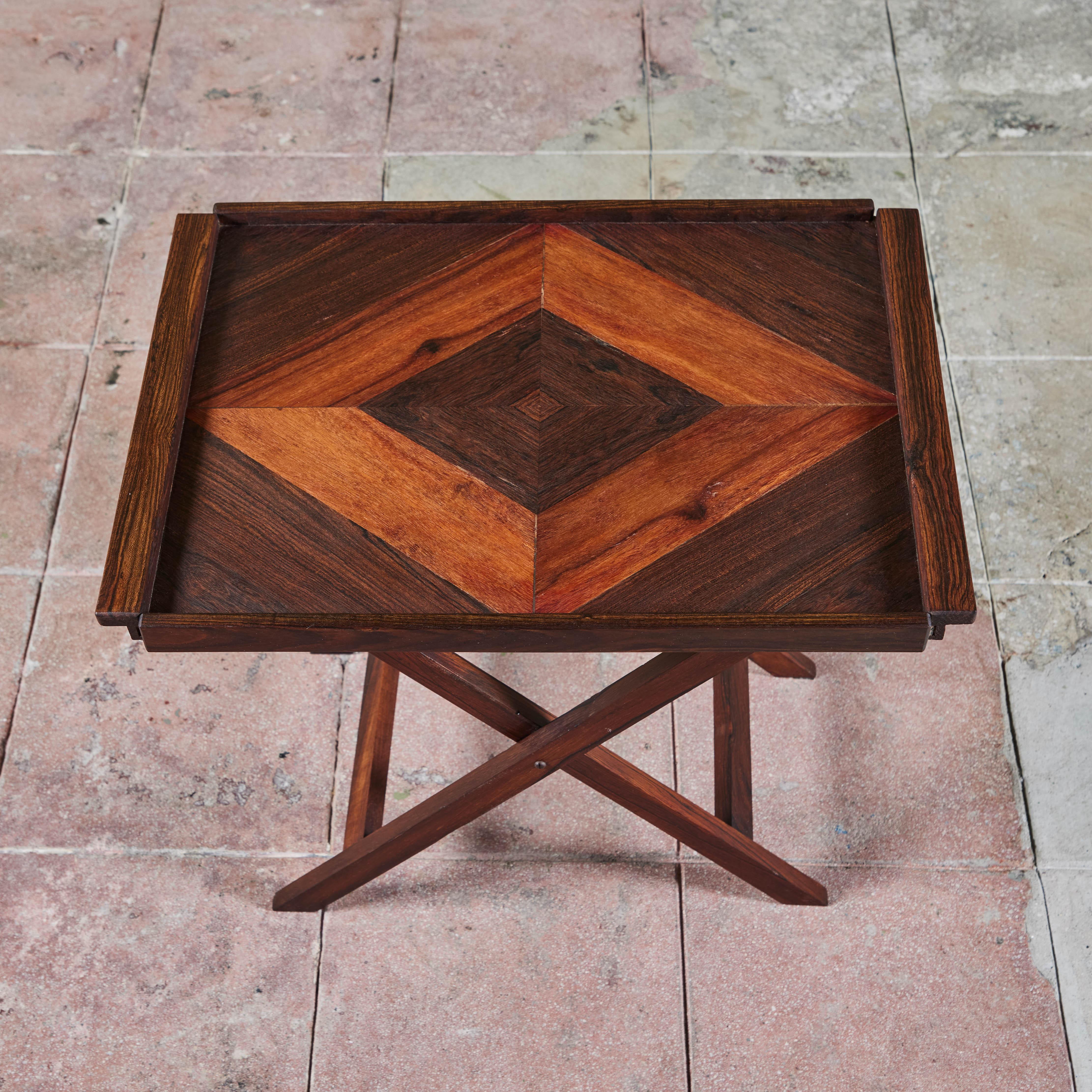 Rosewood Don Shoemaker for Señal Geometric Marquetry Tray with Stand For Sale