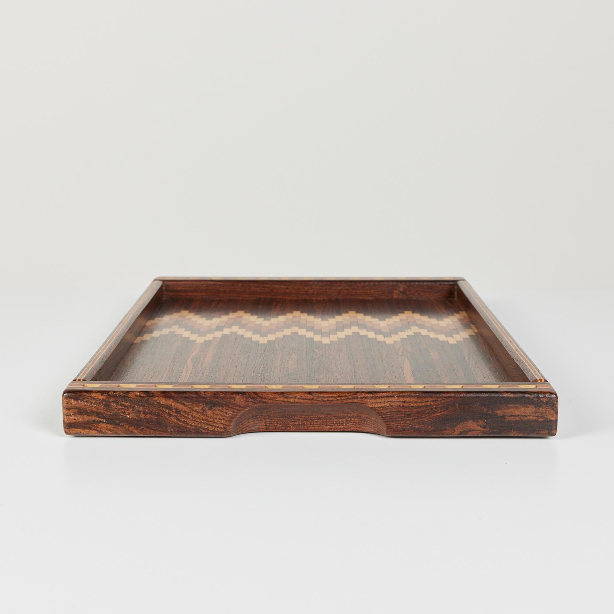 Marquetry Don Shoemaker for Señal Large Decorative Tray with Chevron Stripe