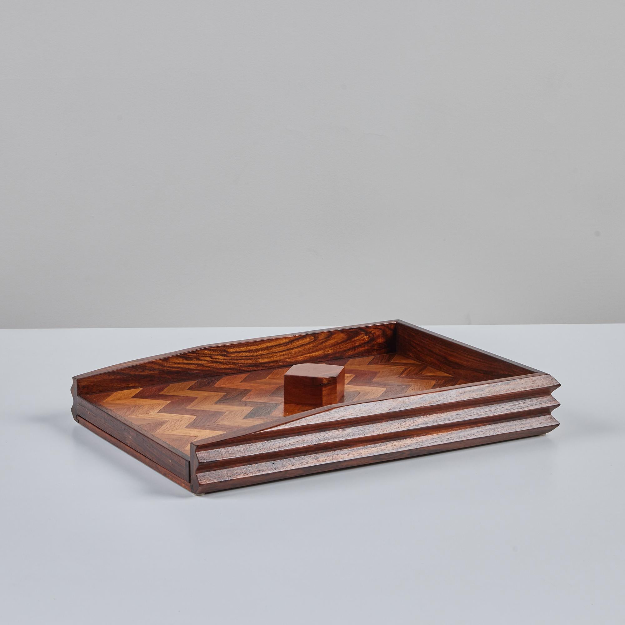 Mid-Century Modern Don Shoemaker for Señal Marquetry Paper Tray For Sale