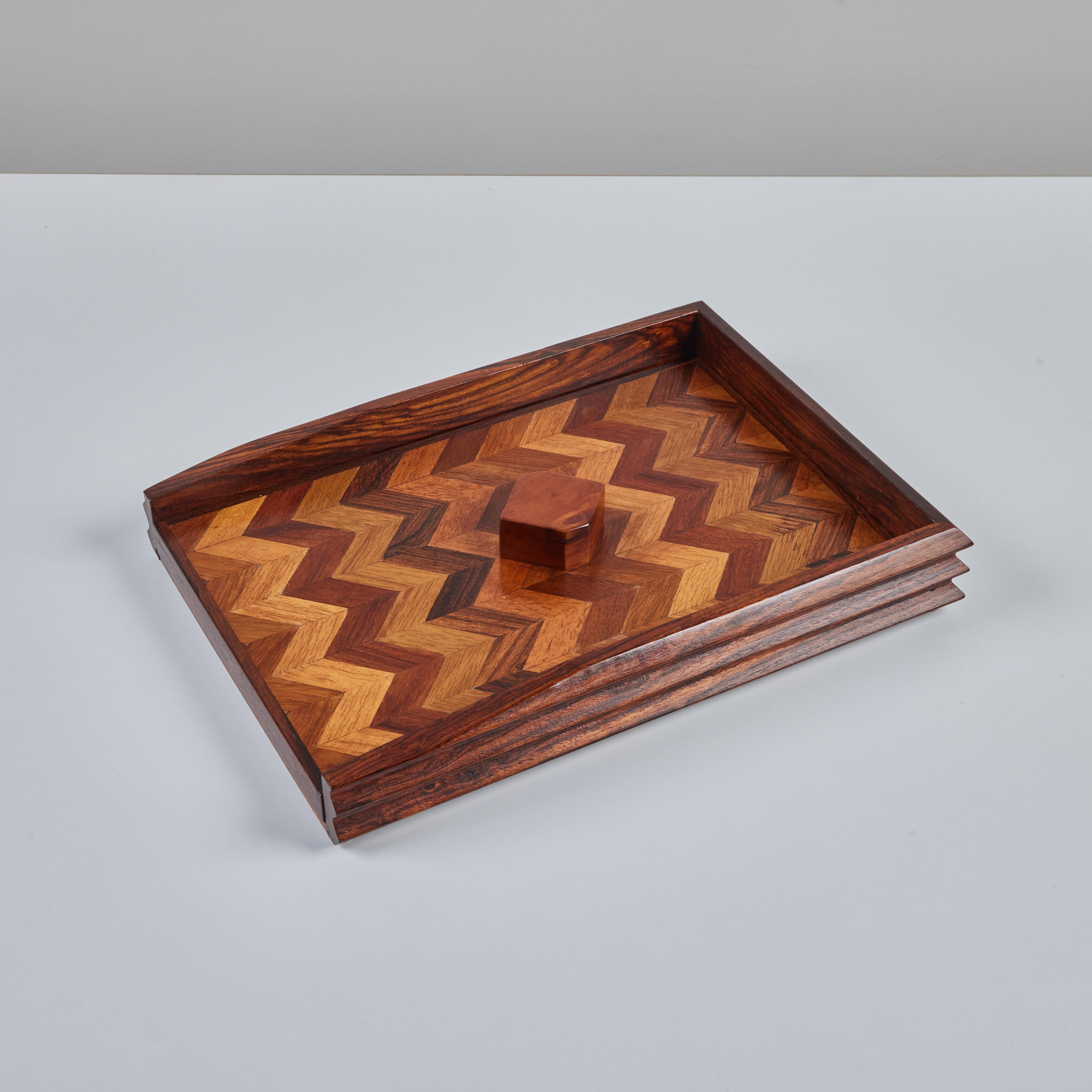 Hardwood Don Shoemaker for Señal Marquetry Paper Tray For Sale