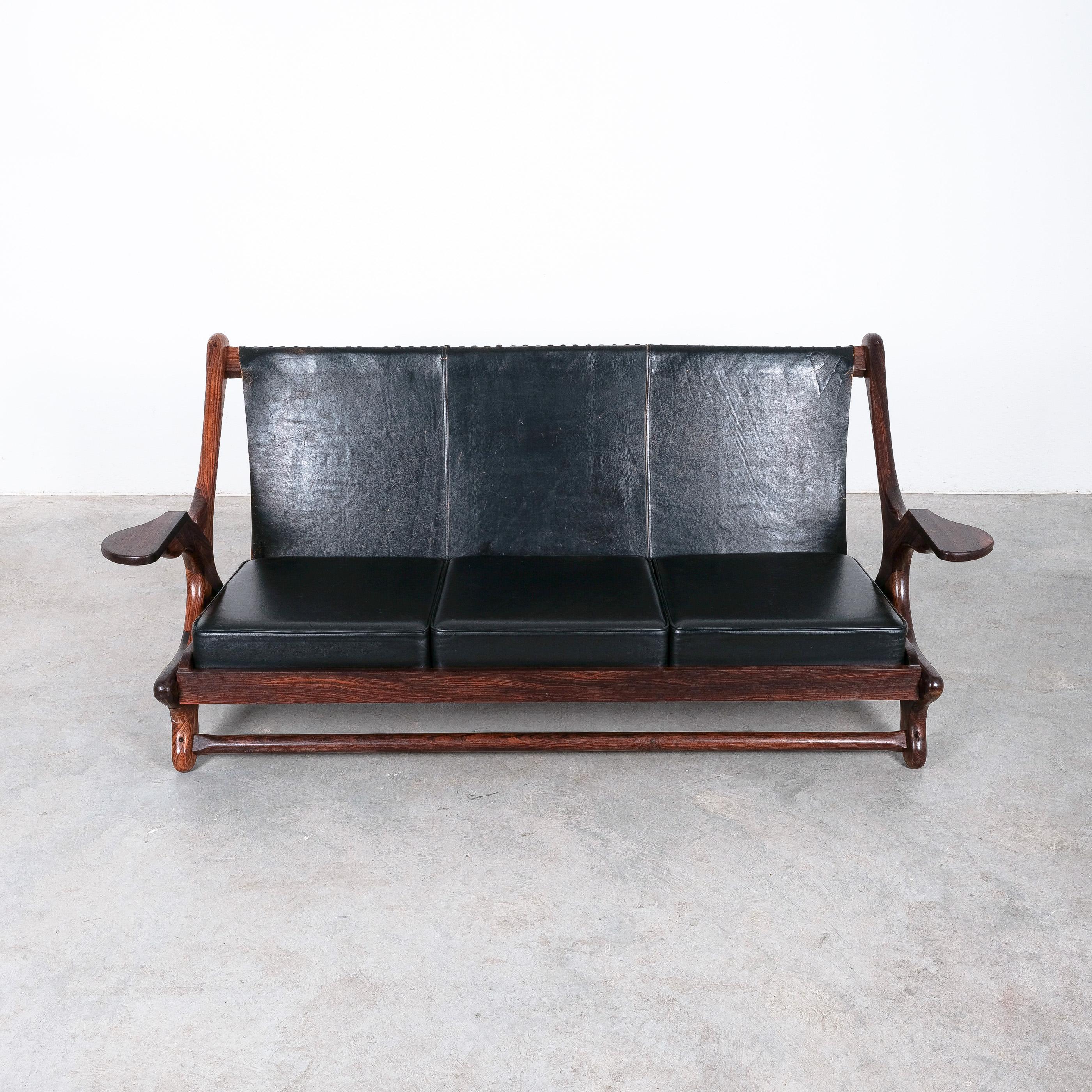 Mexican Don Shoemaker for Senal S.A. Cocobolo Rosewood Leather Sofa, Mid Century For Sale
