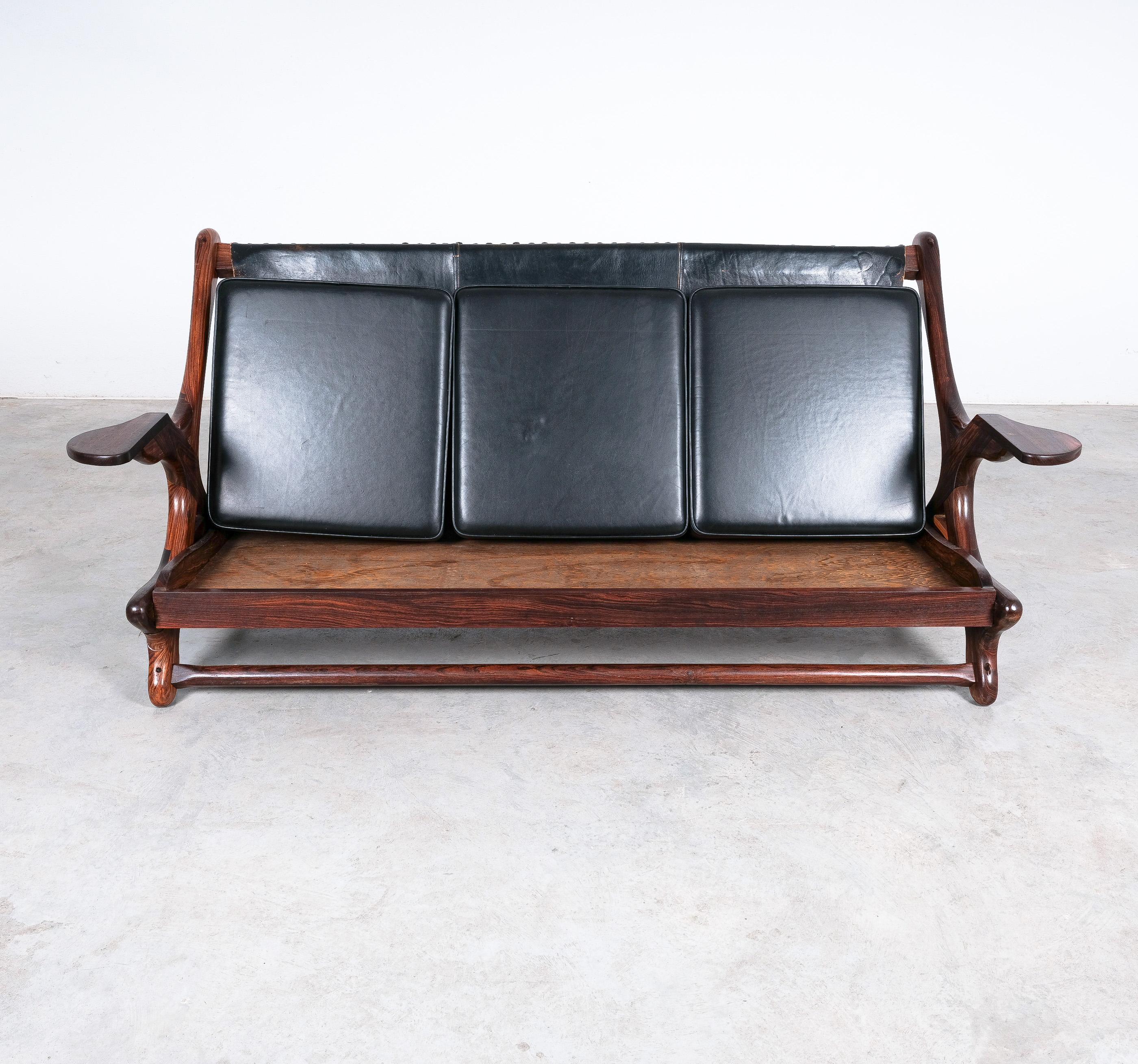 Don Shoemaker for Senal S.A. Cocobolo Rosewood Leather Sofa, Mid Century For Sale 1