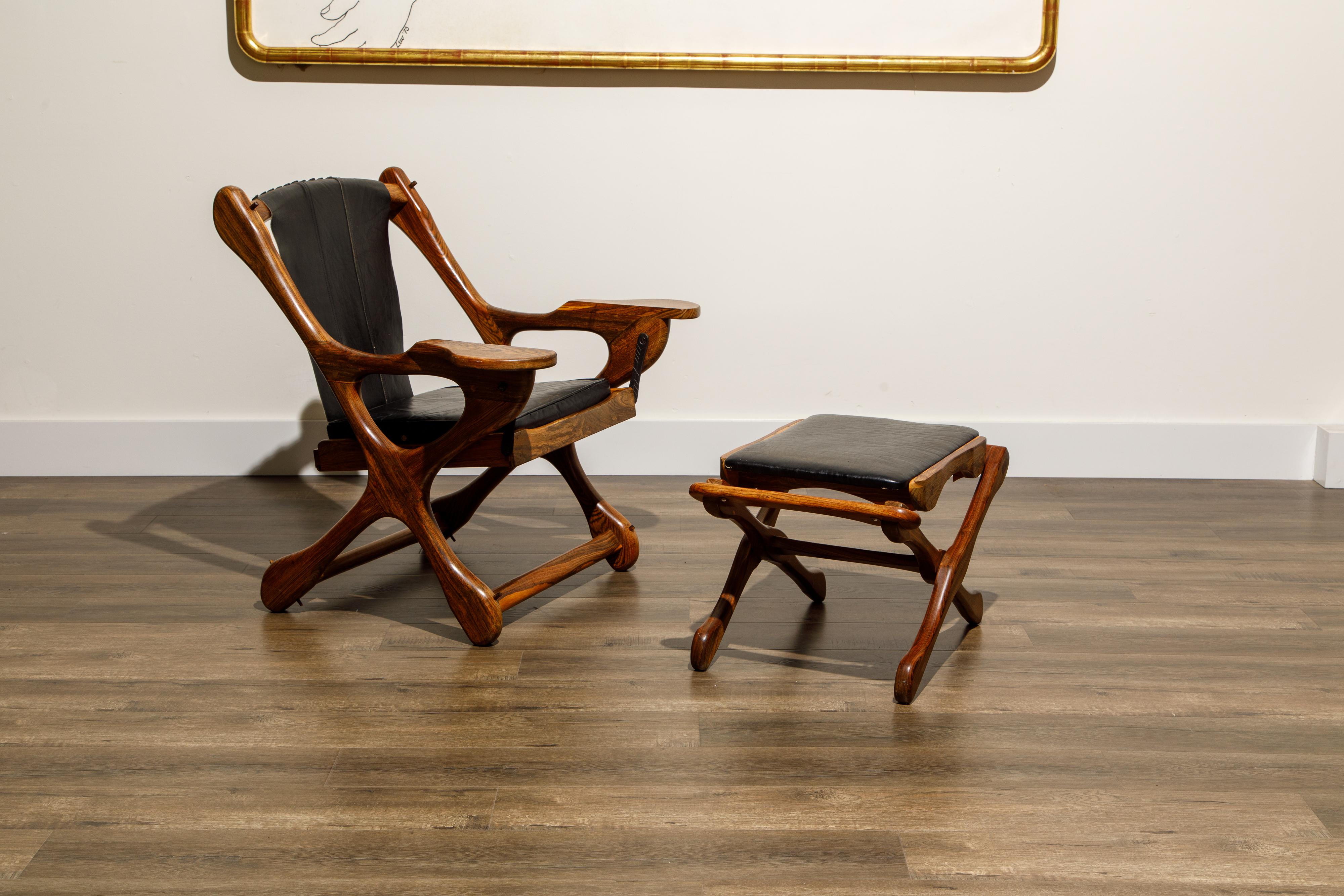 Mid-Century Modern Don Shoemaker for Senal S.A. Cocobolo Rosewood Swinger Chair and Ottoman, Signed