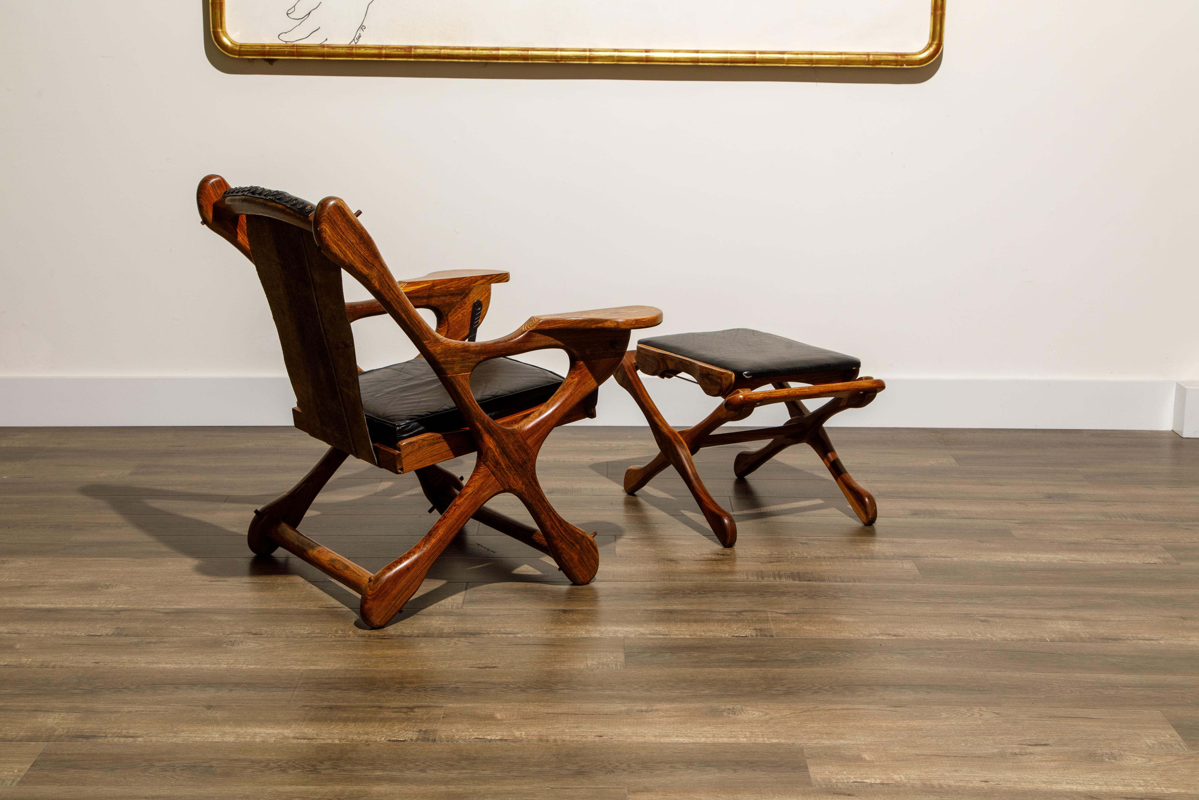 Don Shoemaker for Senal S.A. Cocobolo Rosewood Swinger Chair and Ottoman, Signed In Good Condition In Los Angeles, CA