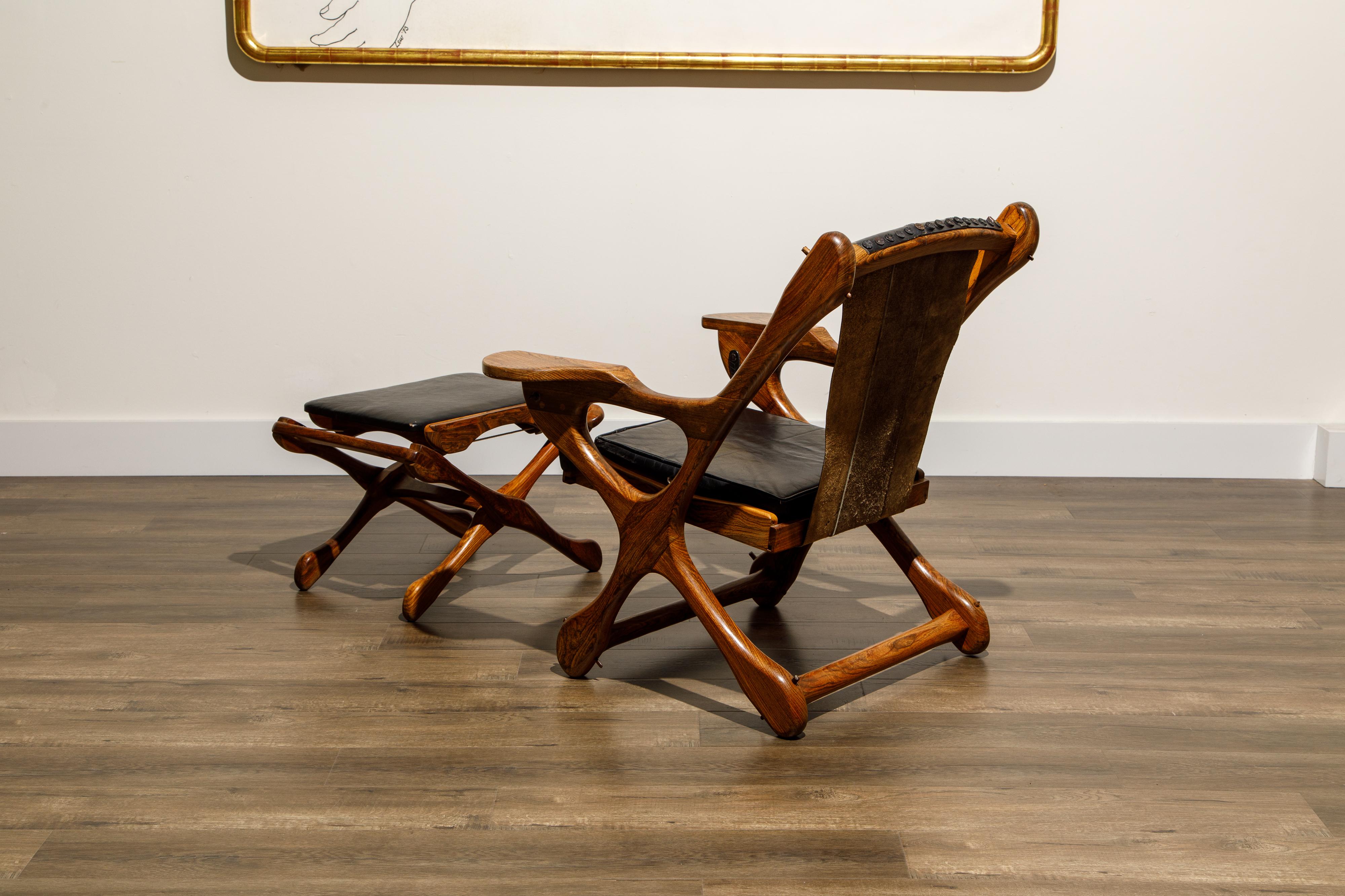 Mid-20th Century Don Shoemaker for Senal S.A. Cocobolo Rosewood Swinger Chair and Ottoman, Signed
