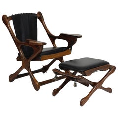 Don Shoemaker pour Senal S.A. Chaise et pouf Swinger en palissandre et cocobolo:: signé