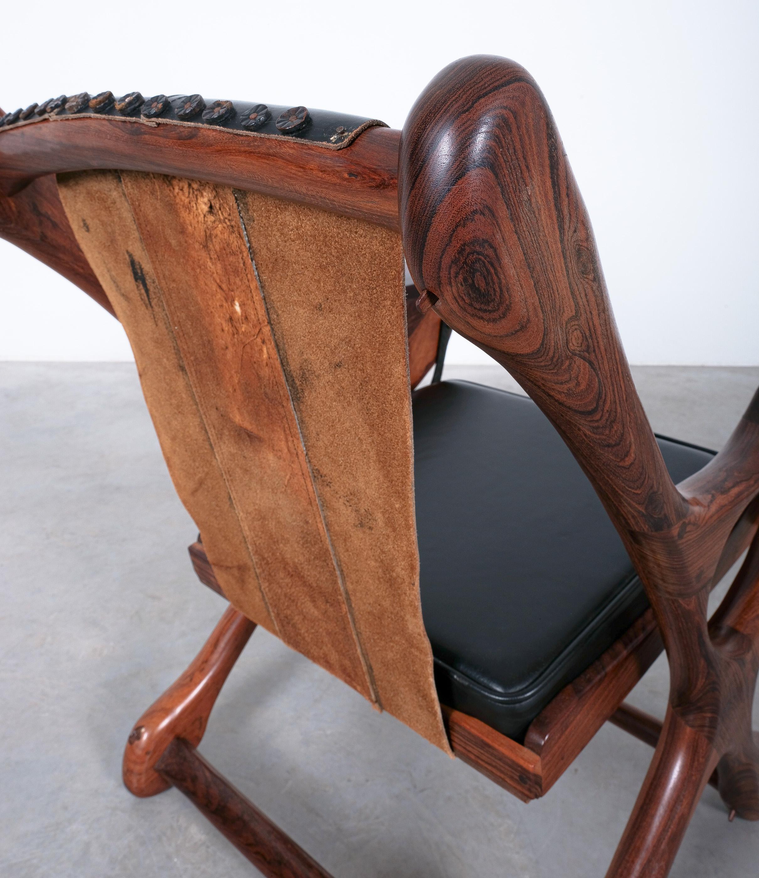 Leather Don Shoemaker for Senal S.A. Cocobolo Rosewood 'Swinger' Chairs, Mid Century