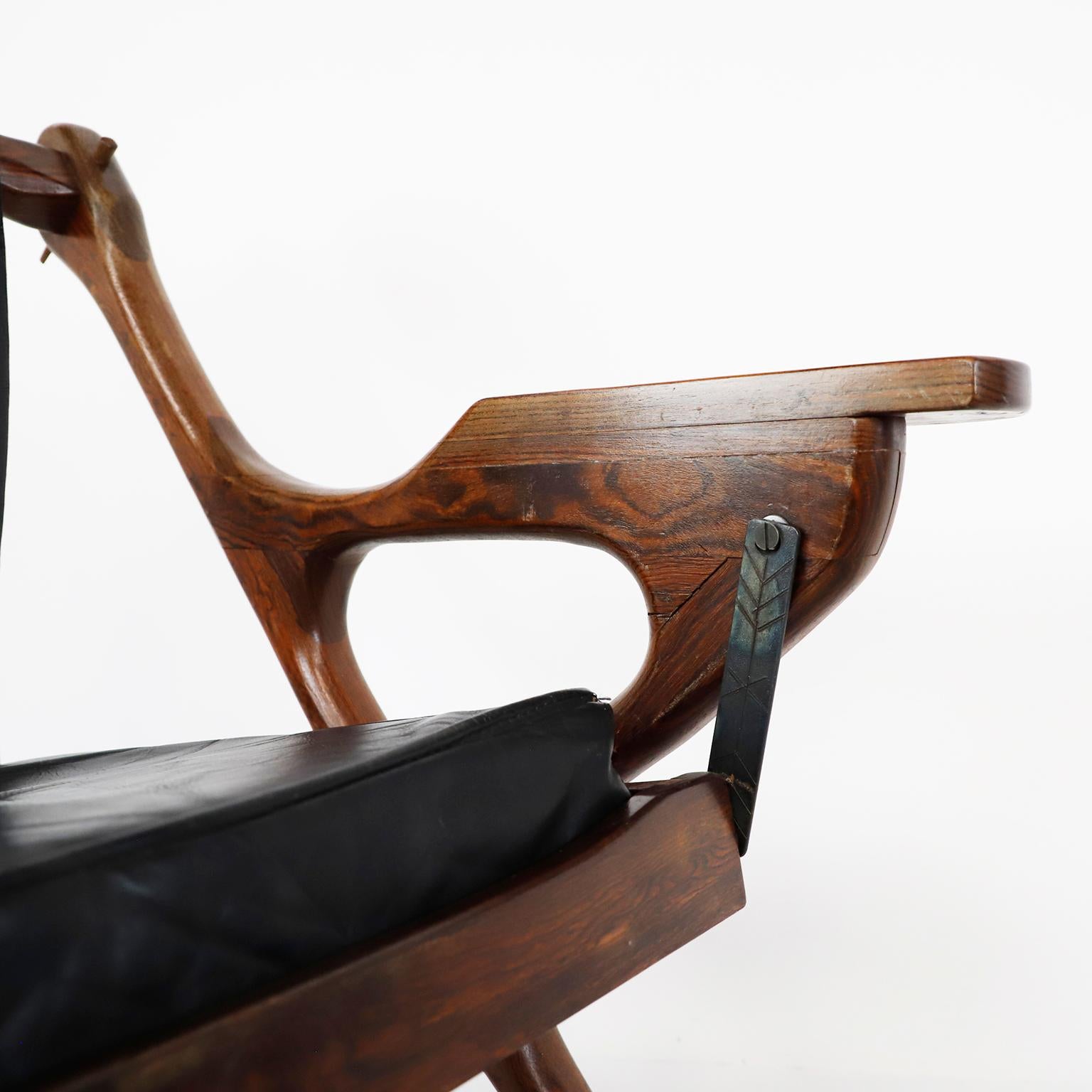 Don Shoemaker for Senal S.A. Cocobolo Swinger Chair and Ottoman, Original Label In Good Condition In Mexico City, CDMX