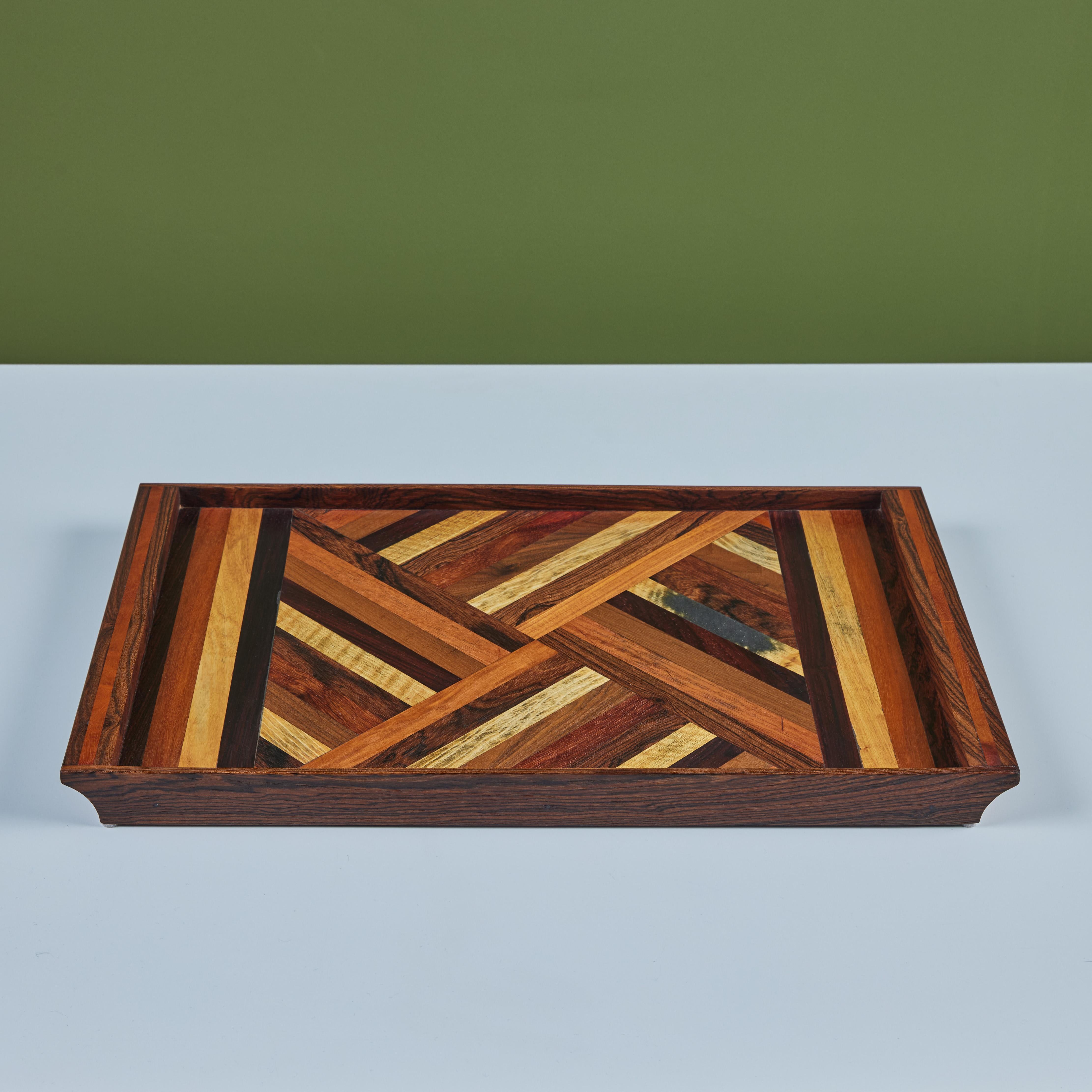 Mexican Don Shoemaker Geometric Marquetry Decorative Tray for Señal For Sale
