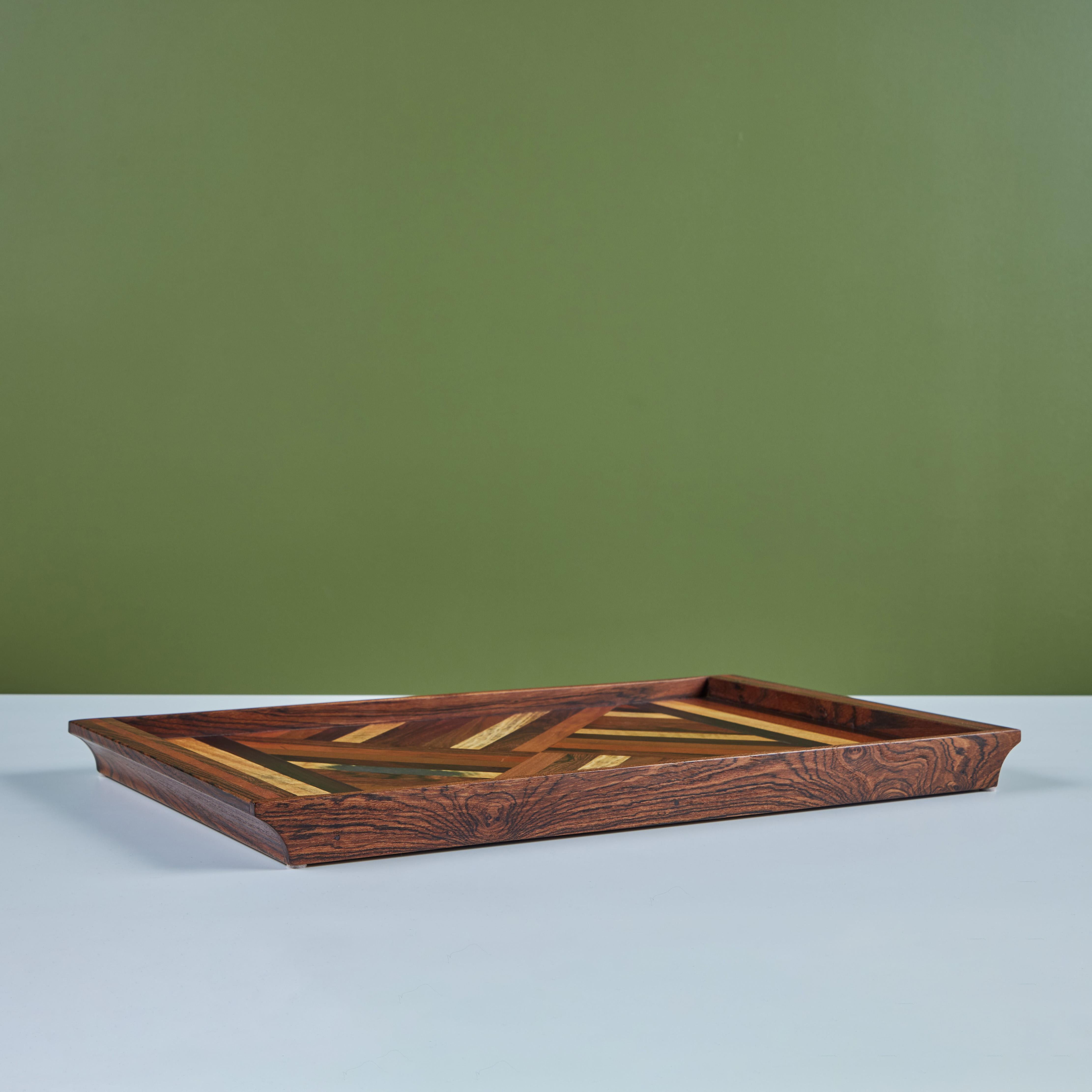 Don Shoemaker Geometric Marquetry Decorative Tray for Señal In Good Condition For Sale In Los Angeles, CA