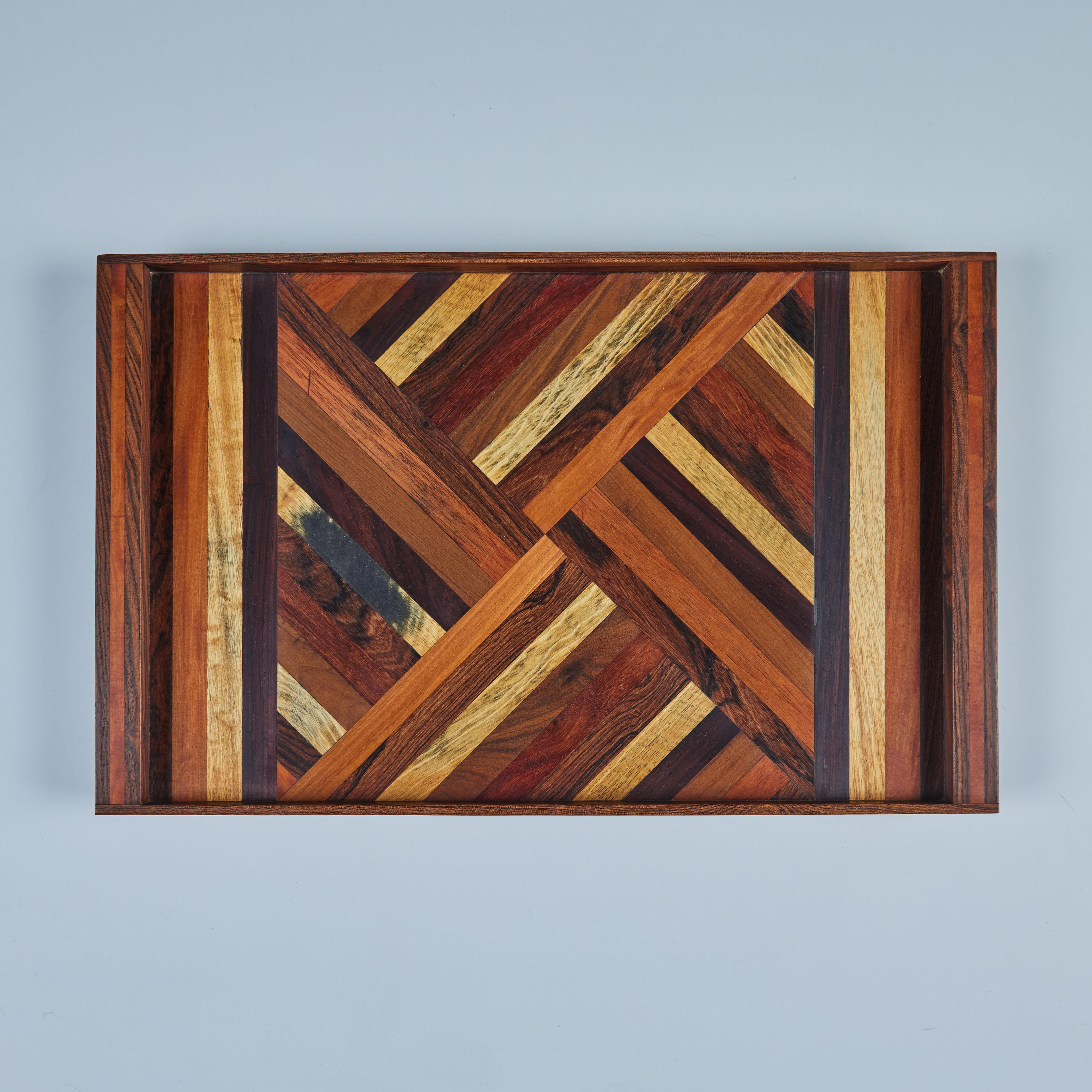 20th Century Don Shoemaker Geometric Marquetry Decorative Tray for Señal For Sale