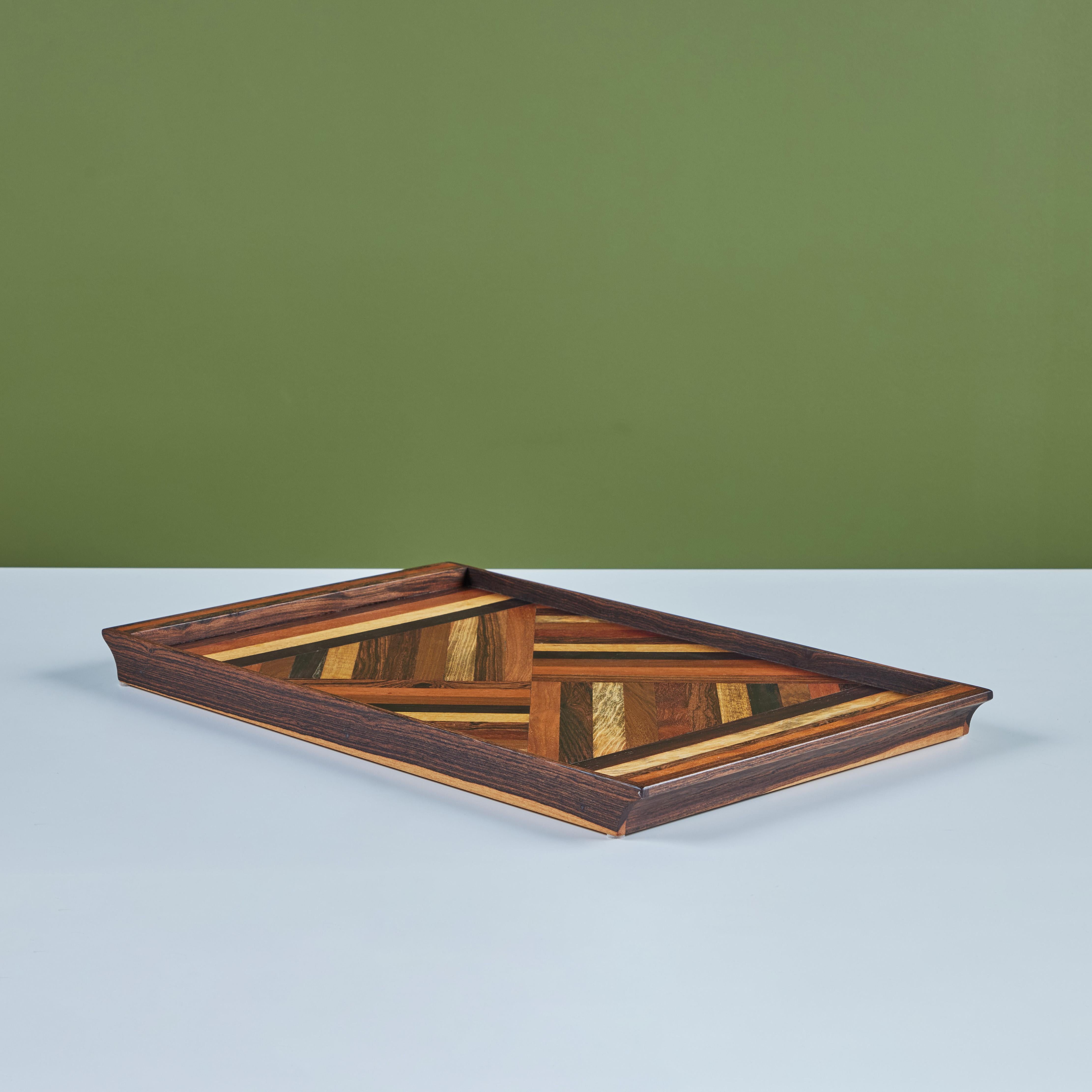 20th Century Don Shoemaker Geometric Marquetry Decorative Tray for Señal For Sale