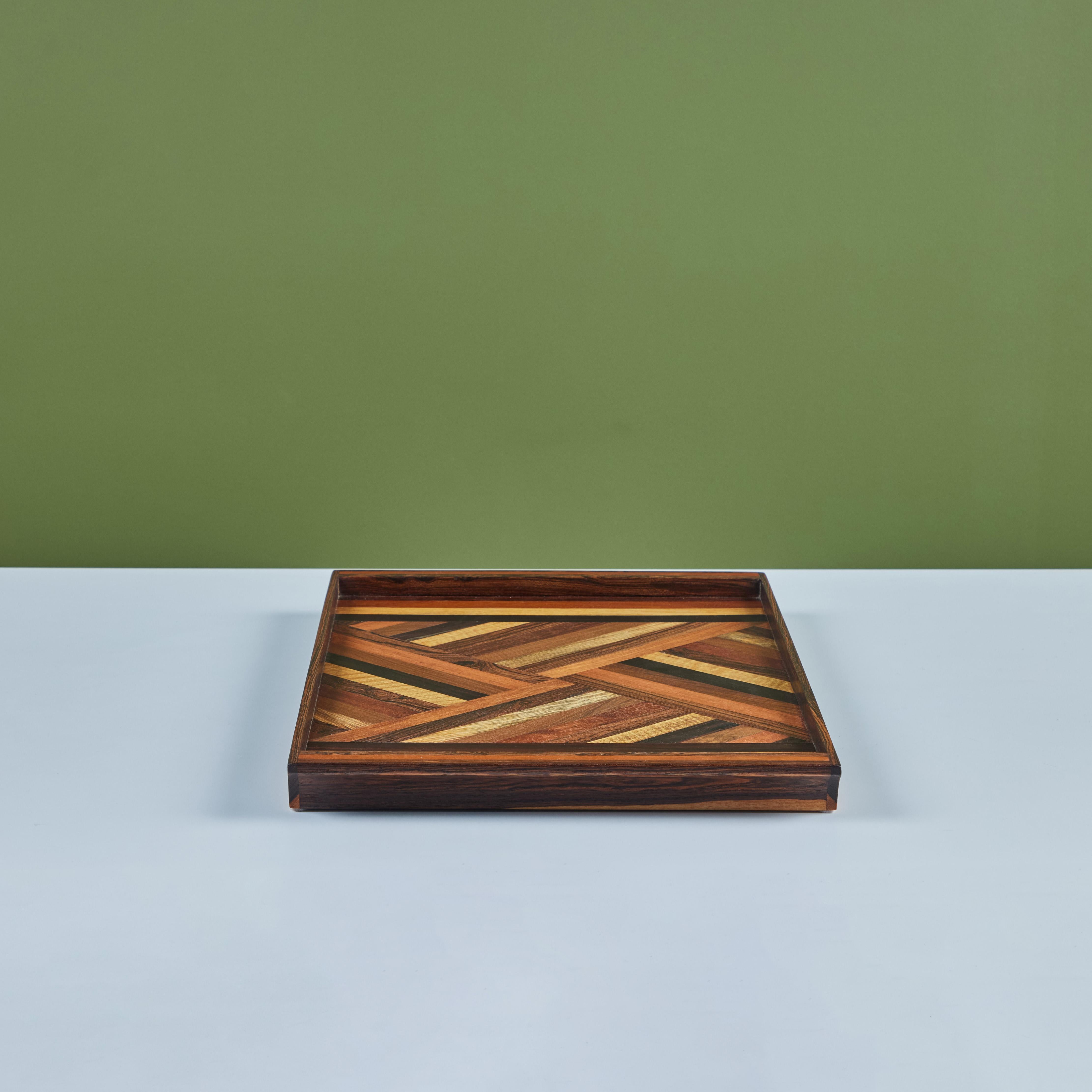 Rosewood Don Shoemaker Geometric Marquetry Decorative Tray for Señal For Sale