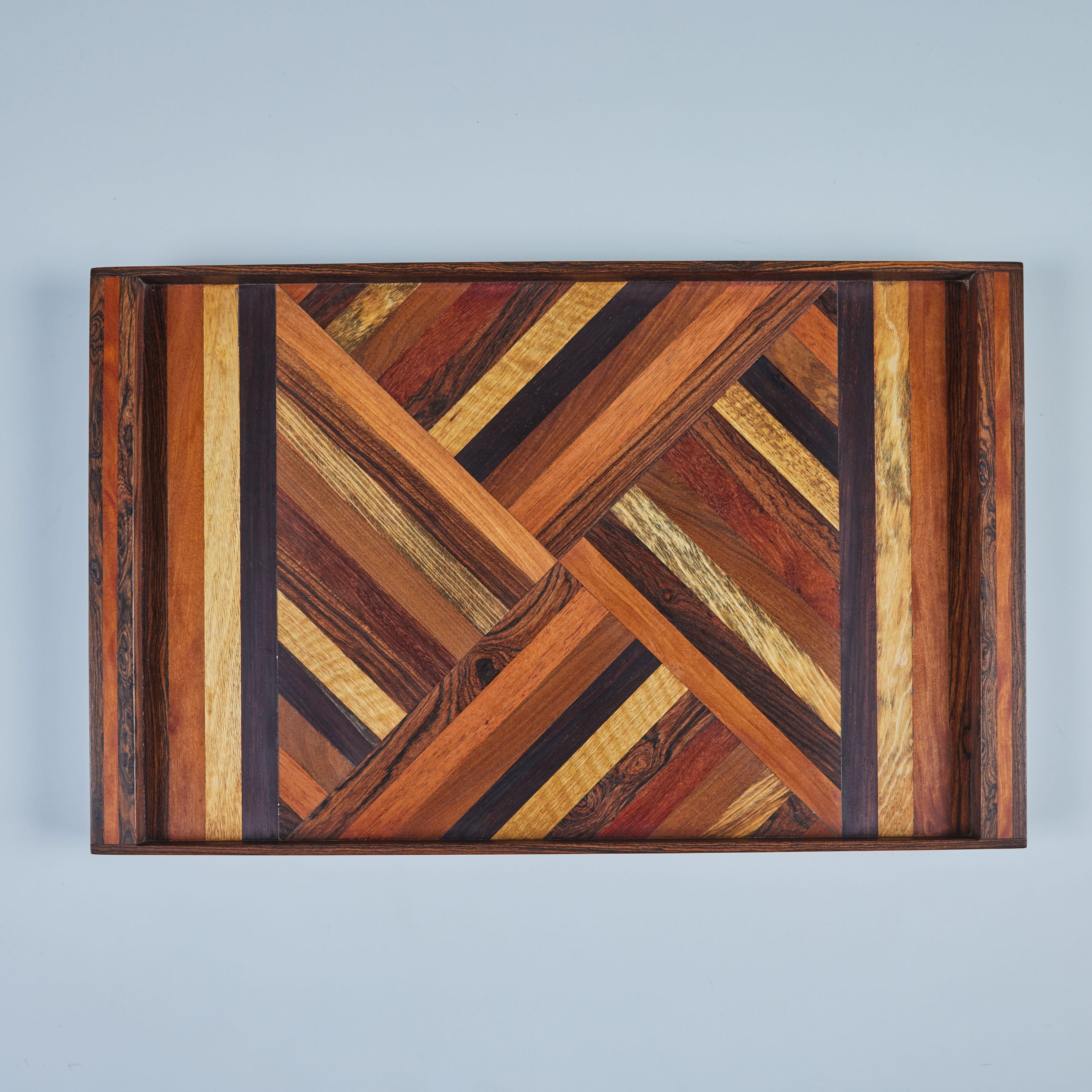 Don Shoemaker Geometric Marquetry Decorative Tray for Señal For Sale 1