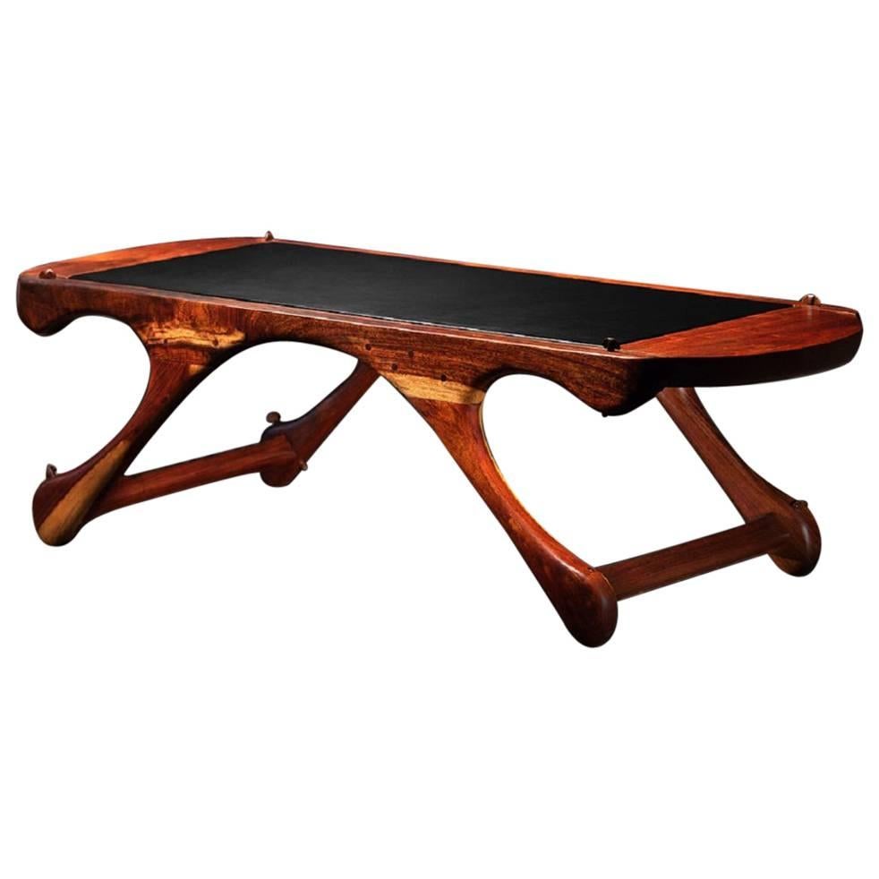 Don Shoemaker Granadillo Wood and Leather Coffee Table