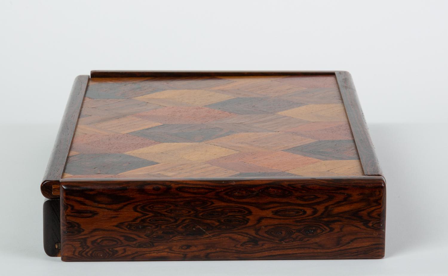 Marquetry Don Shoemaker Jewelry or Trinket Box with Trompe L’oeil Inlay